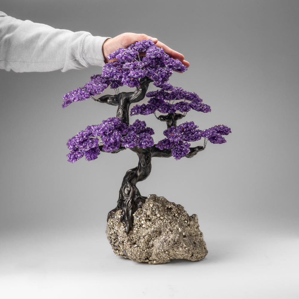 Custom Designed - Genuine Amethyst Clustered Gemstone Tree on Pyrite Matrix (Tree of Confidence)