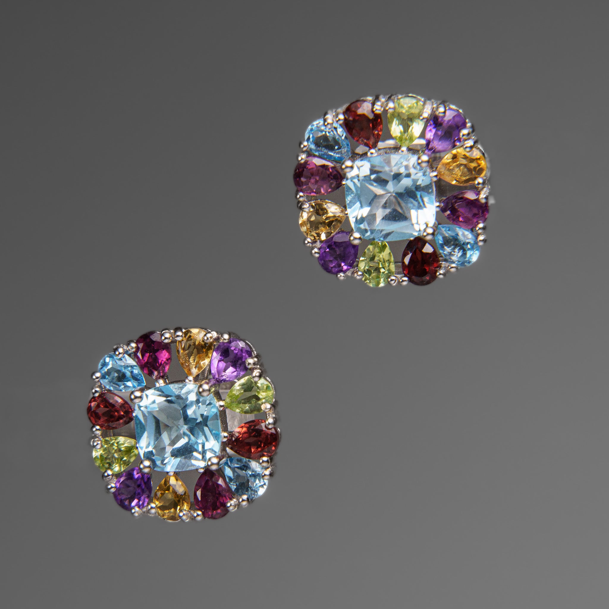 Multi Gemstone Sterling Silver 15mm Stud Earrings