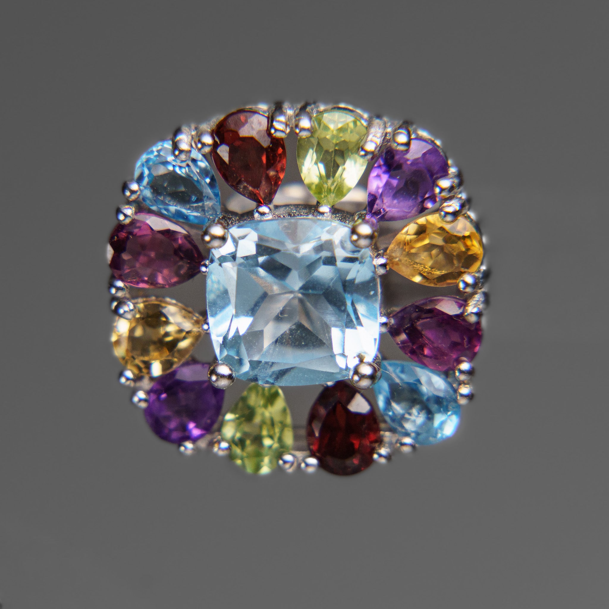 Multi Gemstone Sterling Silver 15mm Stud Earrings