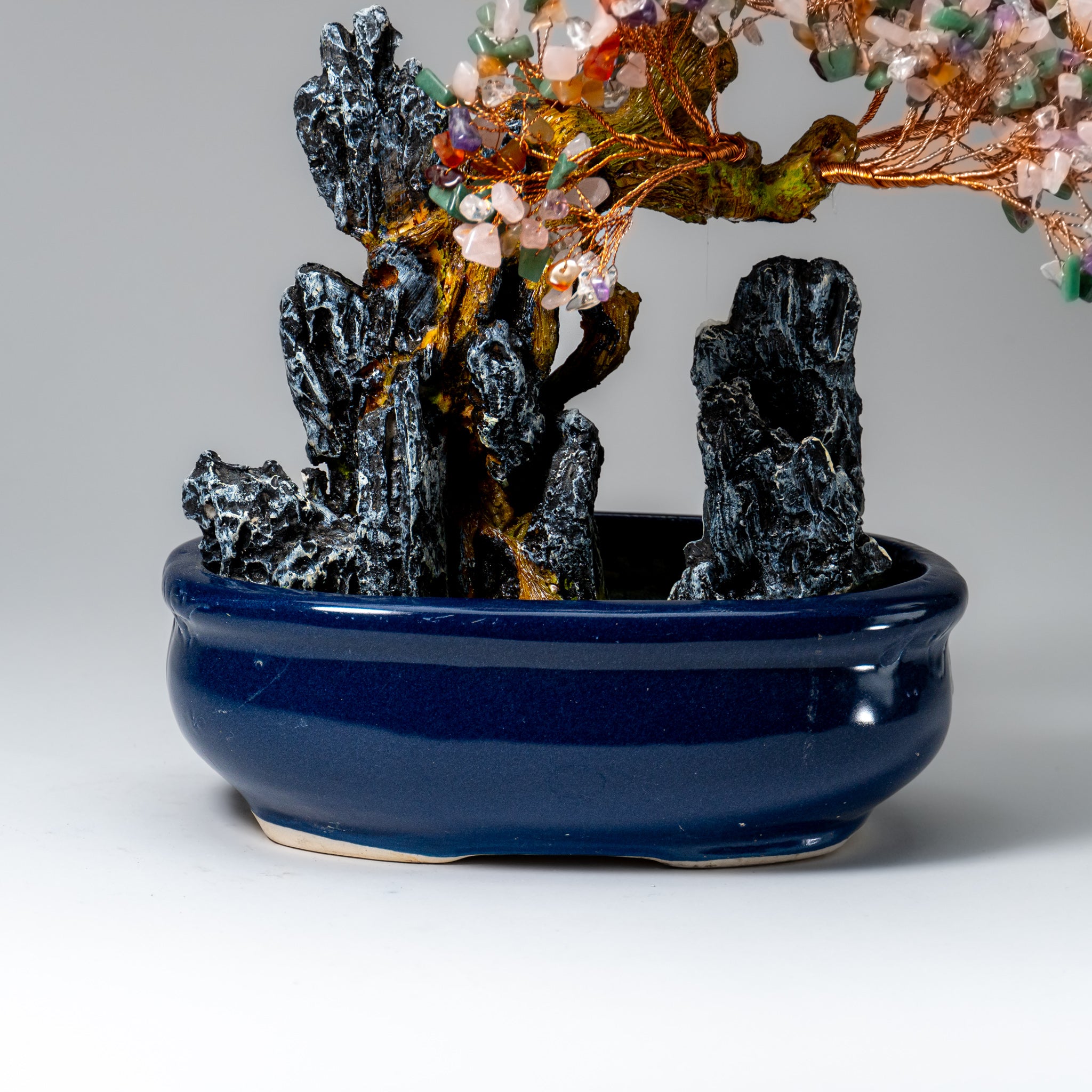 Genuine Multi Gemstone Bonsai Tree in Oval Ceramic Pot (12” Tall)