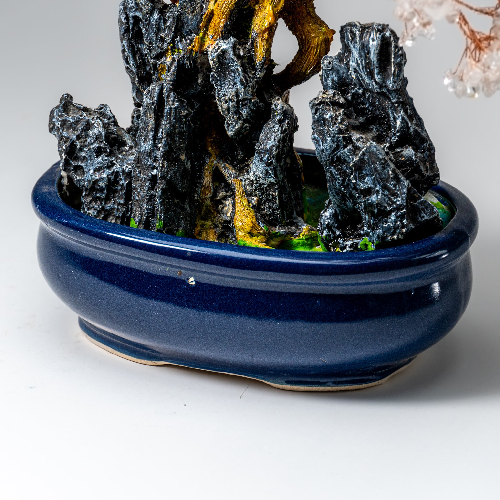Genuine Quartz Gemstone Bonsai Tree in Oval Ceramic Pot (12” Tall)