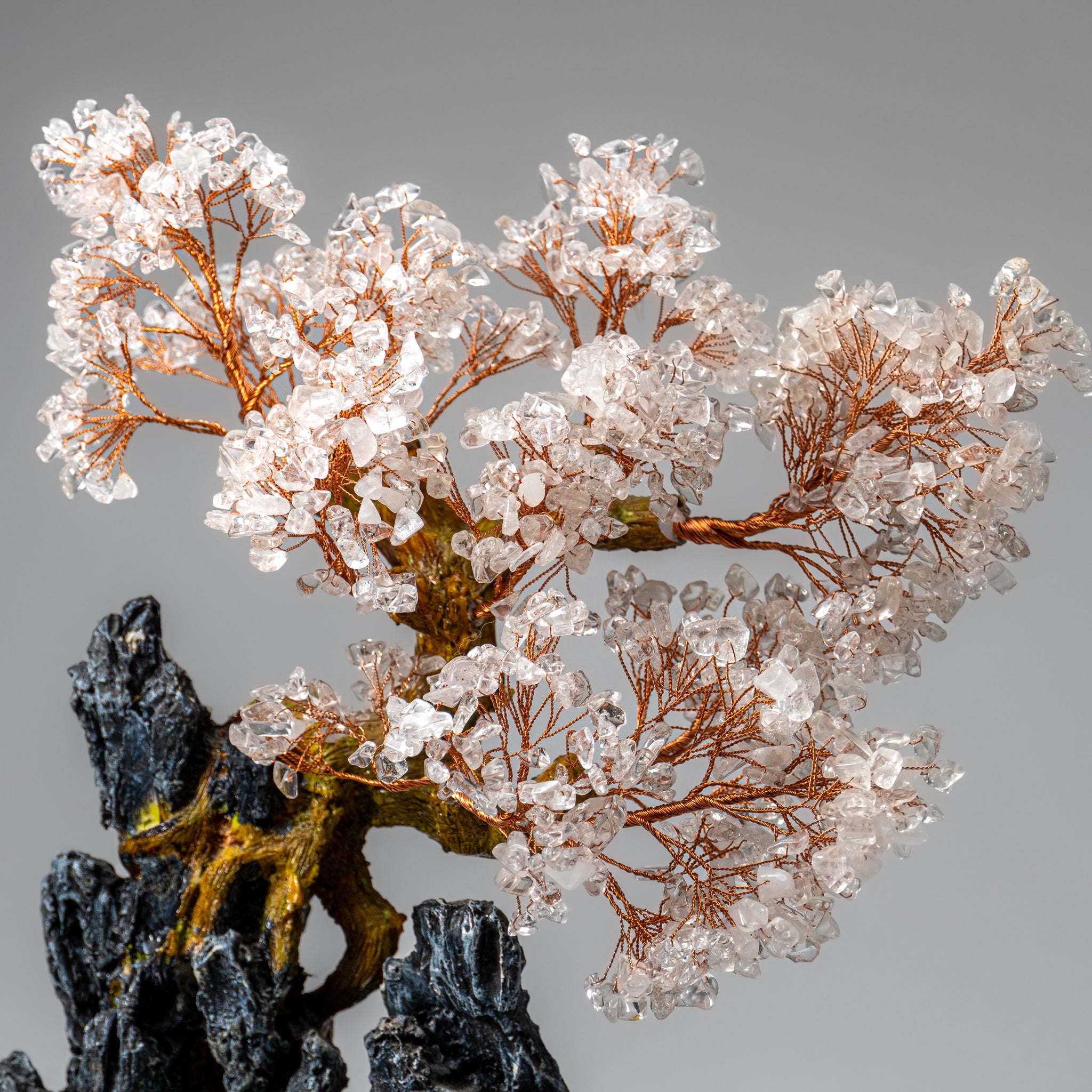 Genuine Quartz Gemstone Bonsai Tree in Oval Ceramic Pot (12” Tall)