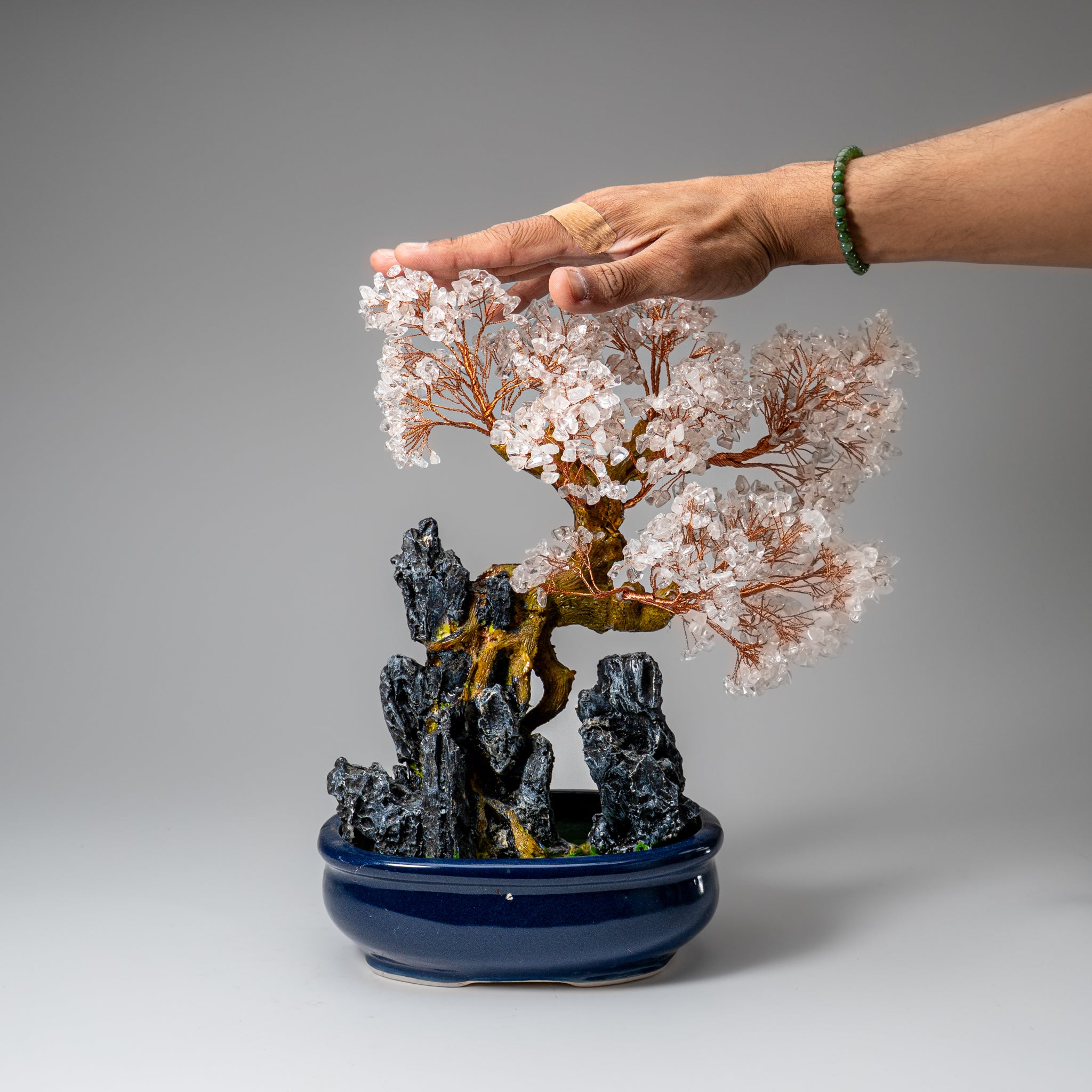 Genuine Quartz Gemstone Bonsai Tree in Oval Ceramic Pot (12” Tall)