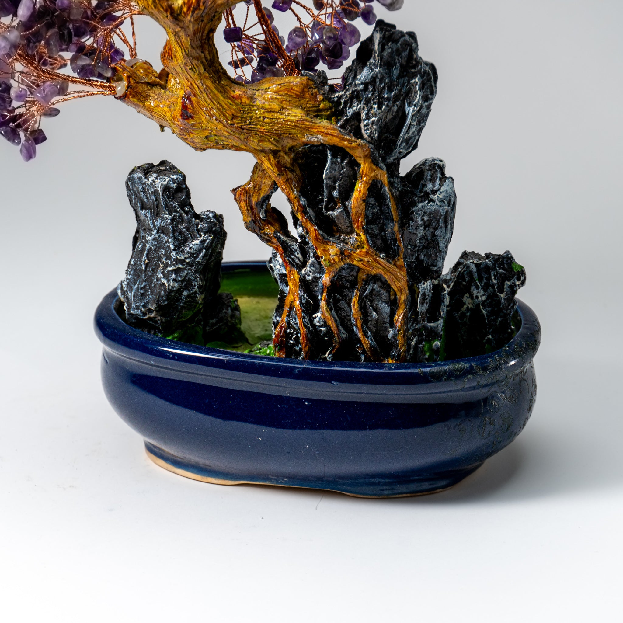 Genuine Amethyst Gemstone Bonsai Tree in Oval Ceramic Pot (12” Tall)