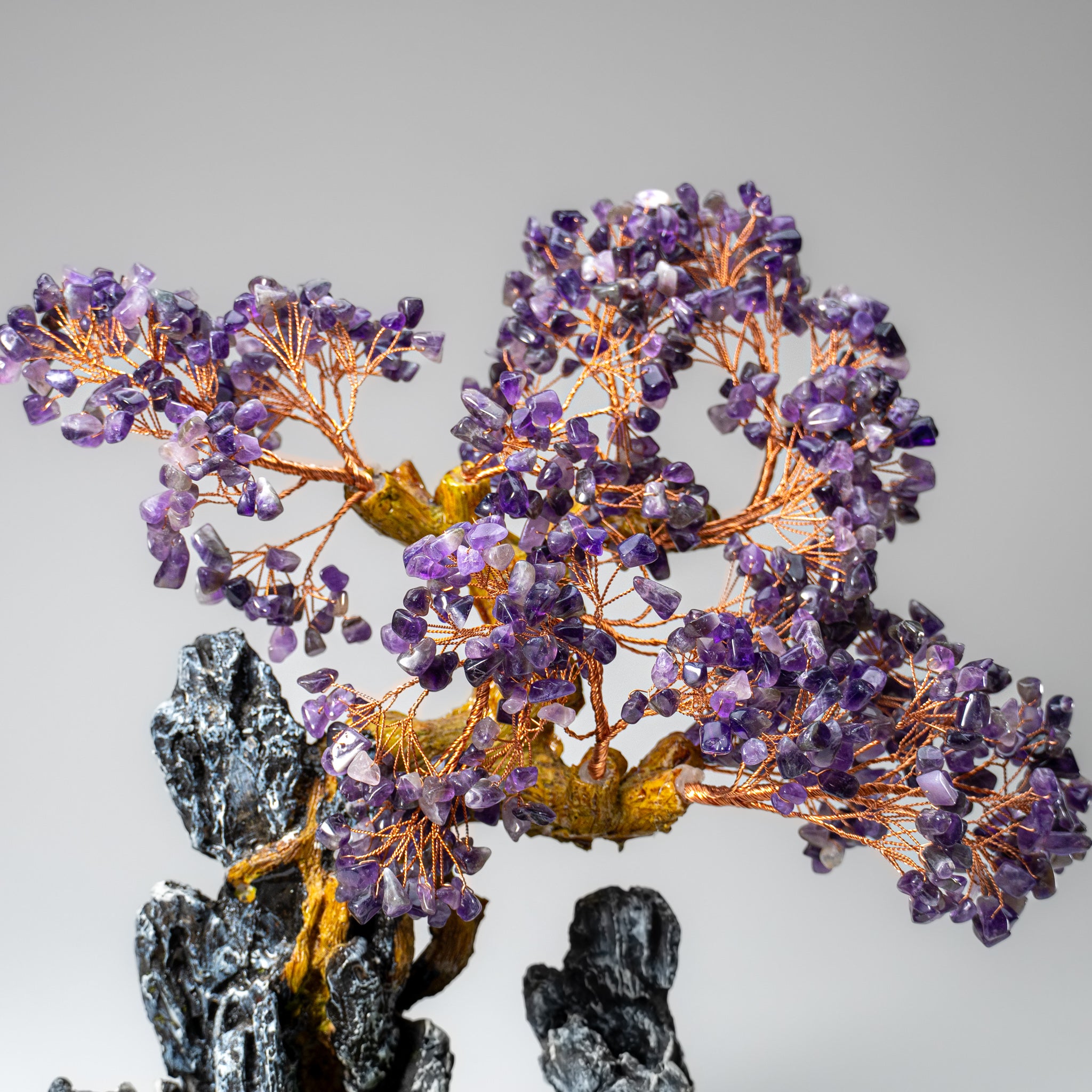 Genuine Amethyst Gemstone Bonsai Tree in Oval Ceramic Pot (12” Tall)