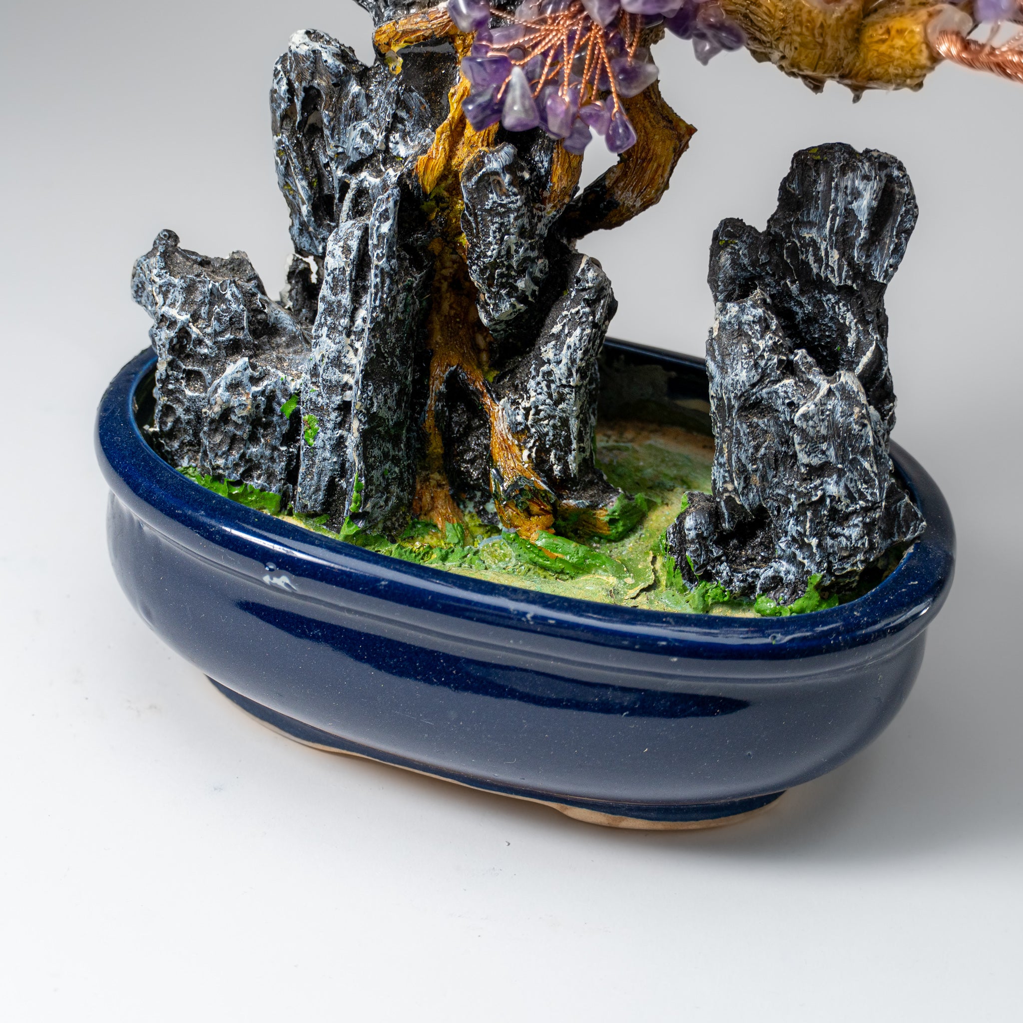 Genuine Amethyst Gemstone Bonsai Tree in Oval Ceramic Pot (12” Tall)