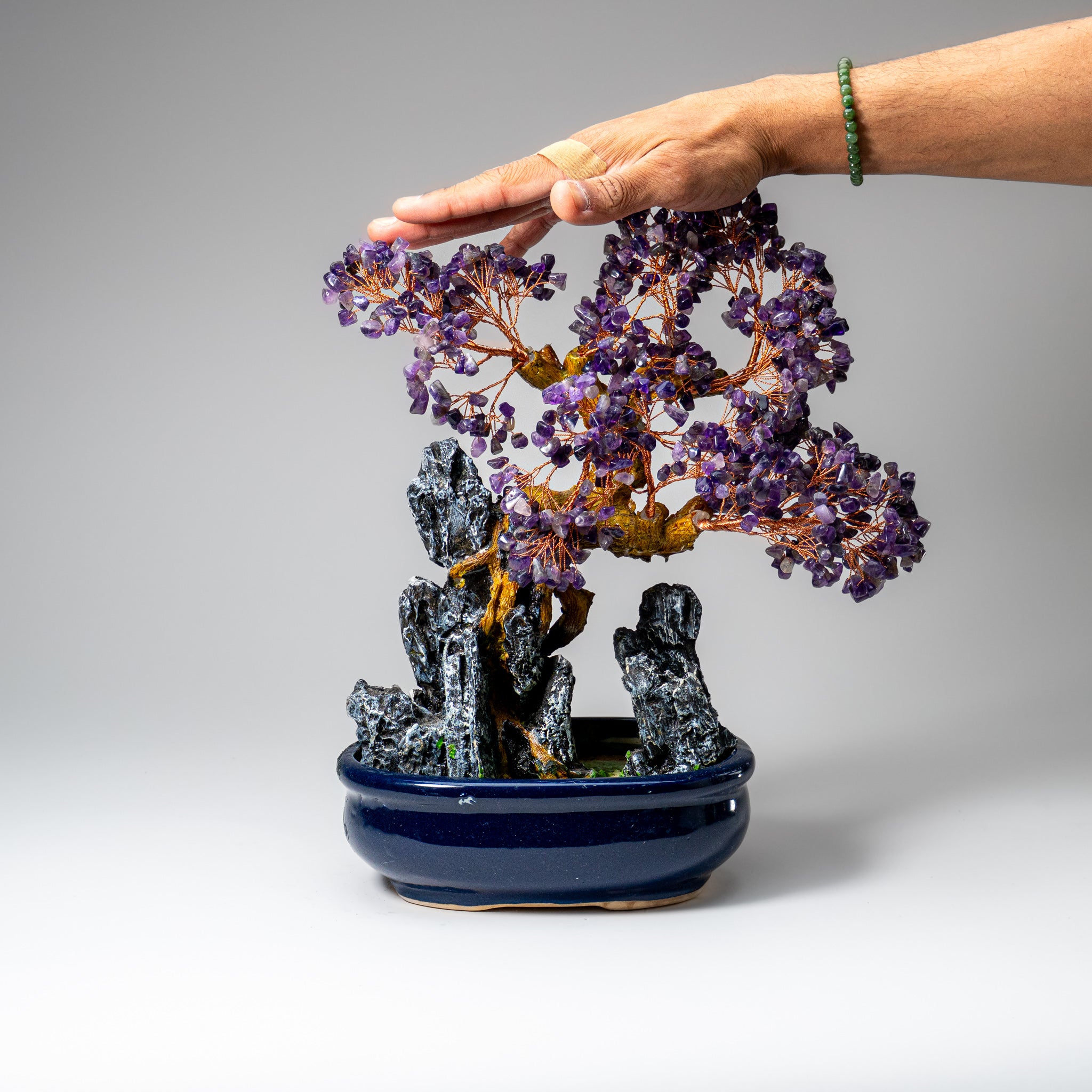 Genuine Amethyst Gemstone Bonsai Tree in Oval Ceramic Pot (12” Tall)