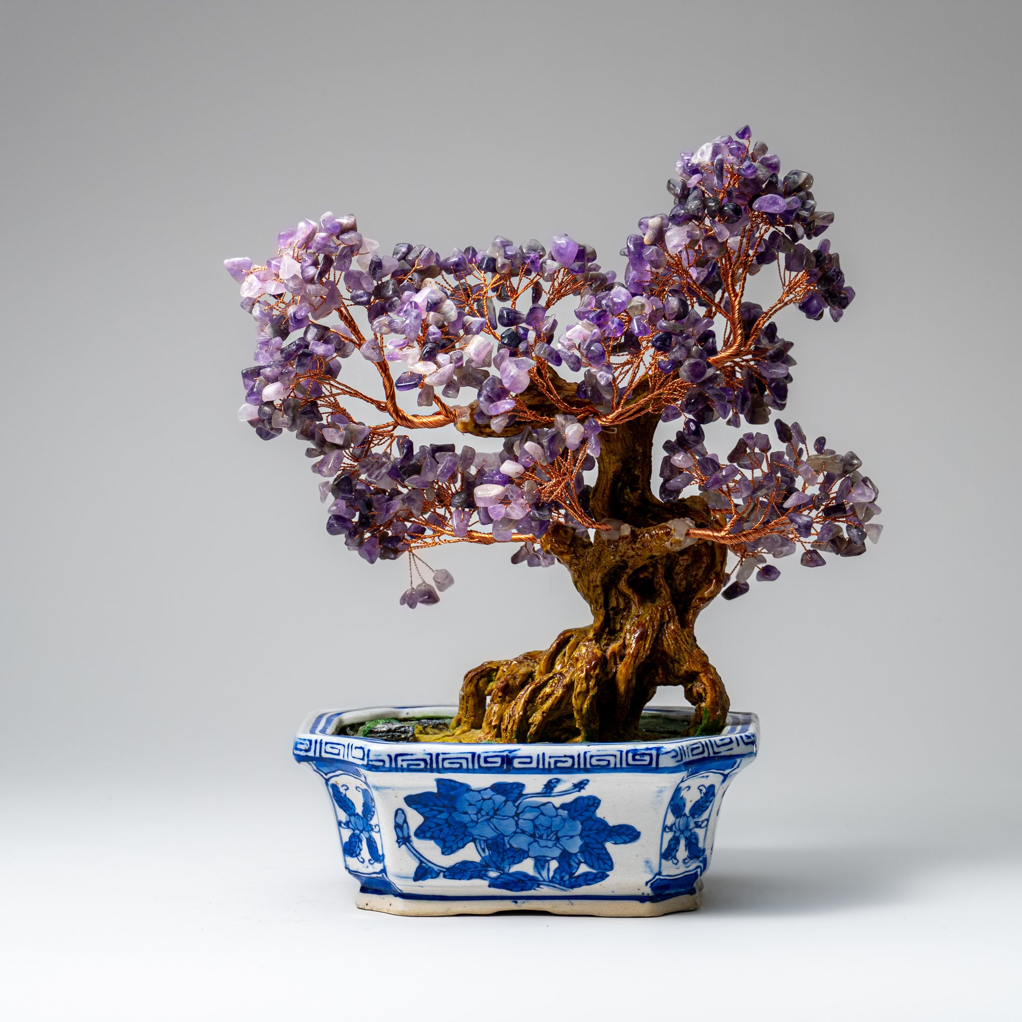 Genuine Amethyst Gemstone Bonsai Tree in Ceramic Pot (10.5” Tall)