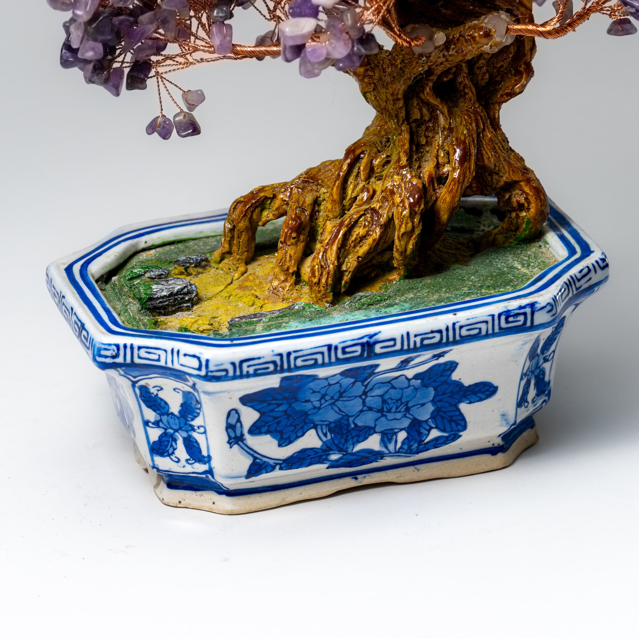 Genuine Amethyst Gemstone Bonsai Tree in Ceramic Pot (10.5” Tall)