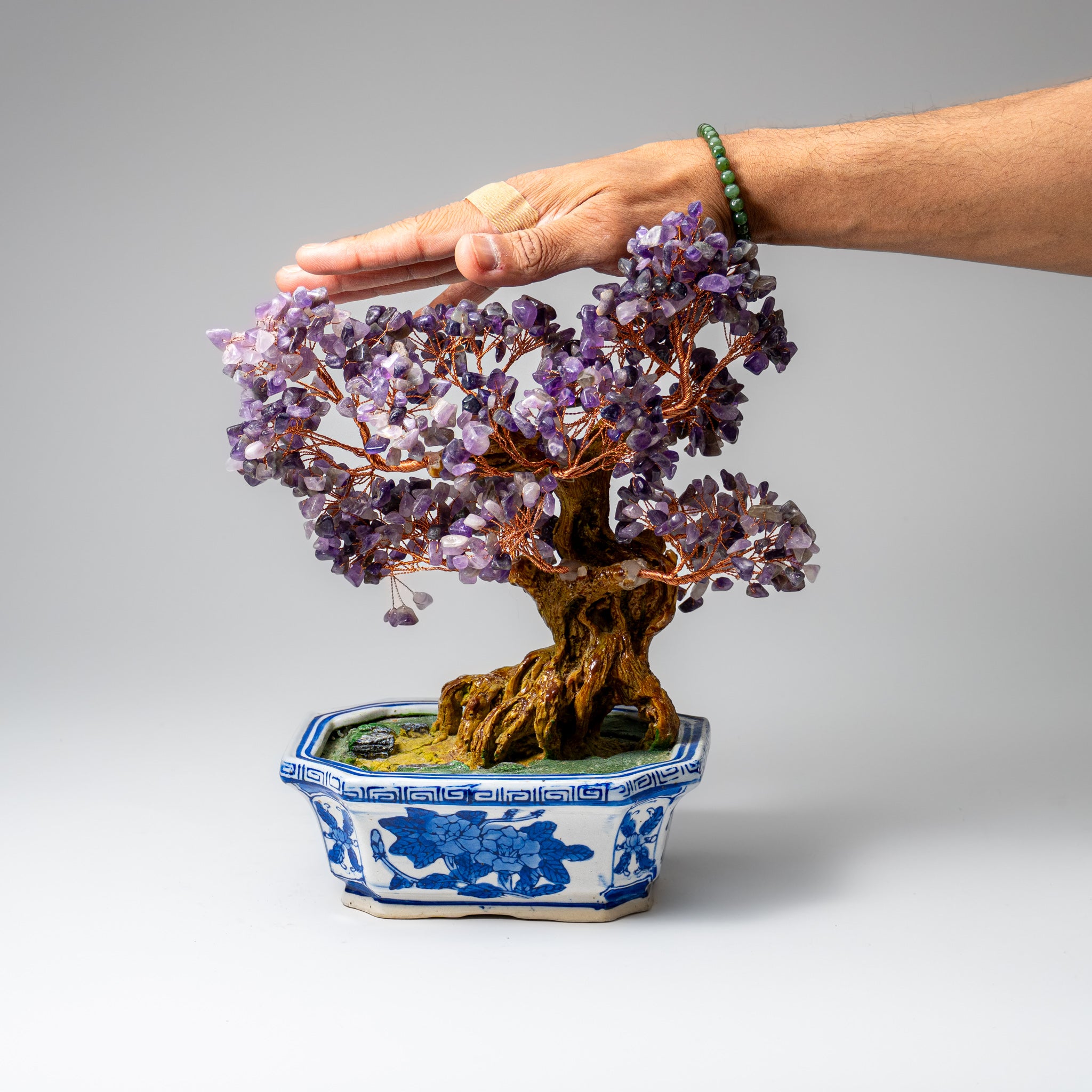 Genuine Amethyst Gemstone Bonsai Tree in Ceramic Pot (10.5” Tall)