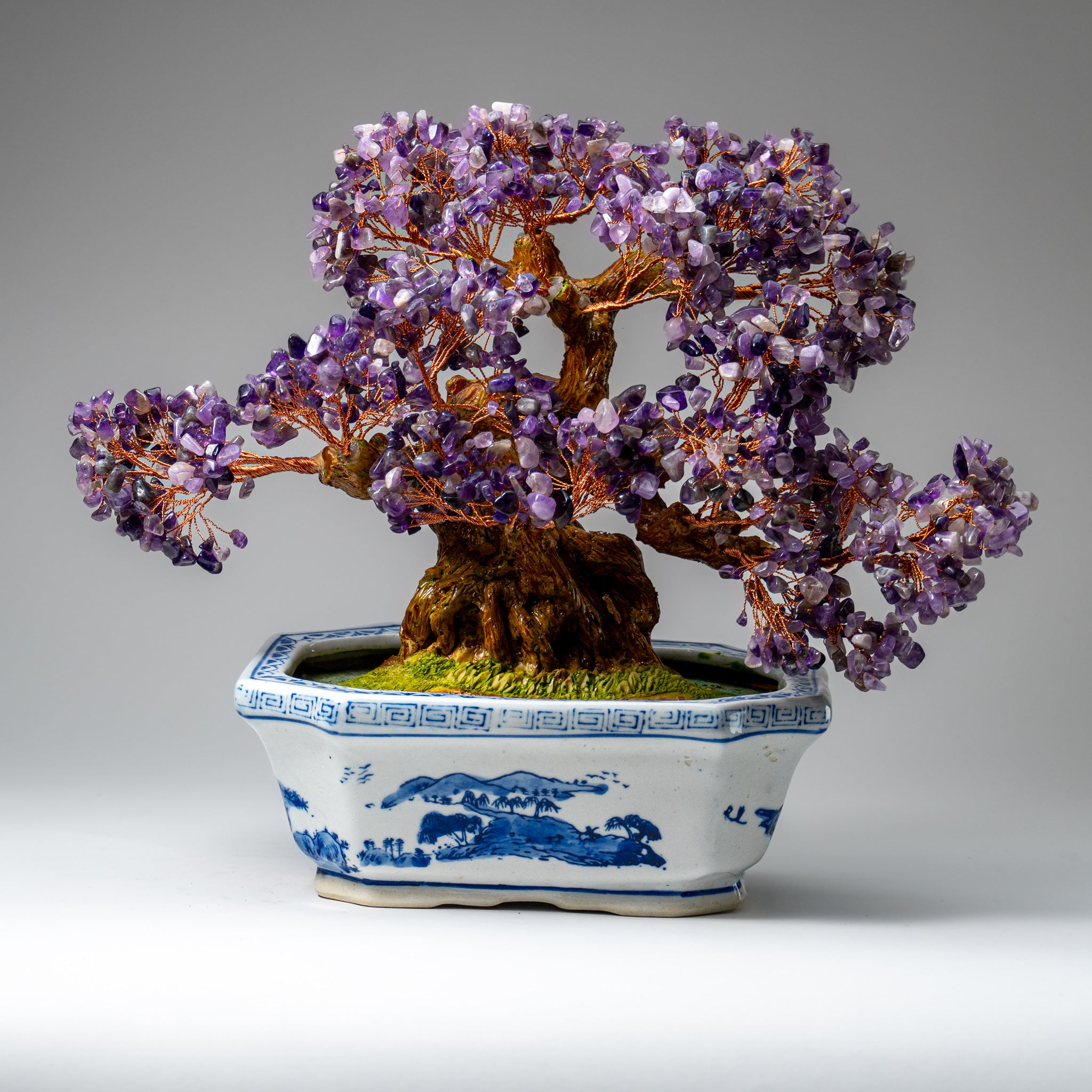 Genuine Amethyst Gemstone Bonsai Tree in Ceramic Pot (12” Tall)