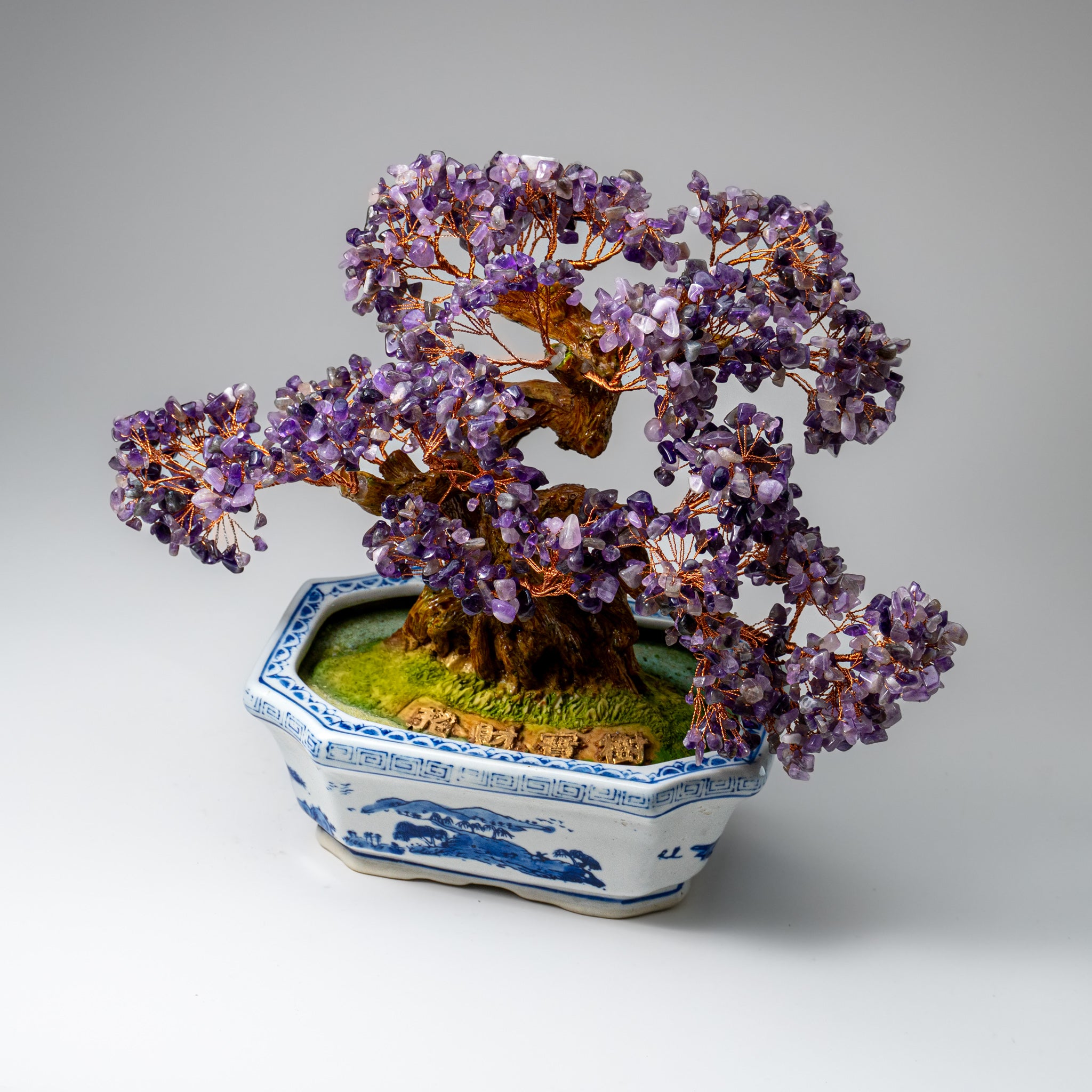 Genuine Amethyst Gemstone Bonsai Tree in Ceramic Pot (12” Tall)