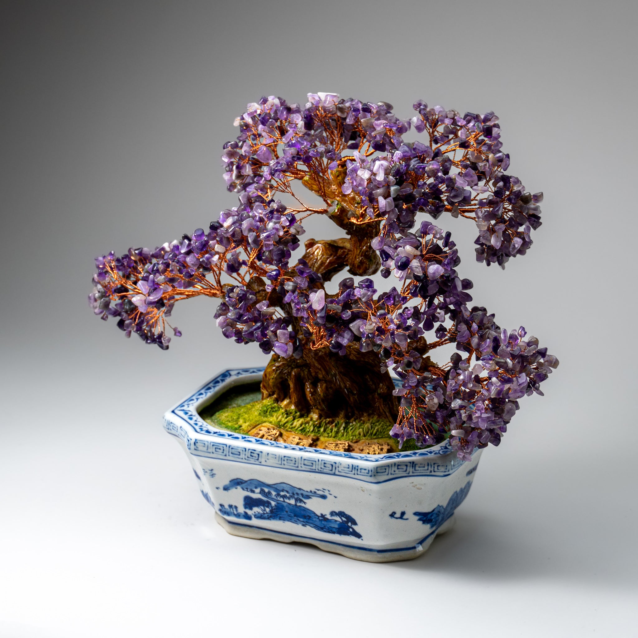 Genuine Amethyst Gemstone Bonsai Tree in Ceramic Pot (12” Tall)