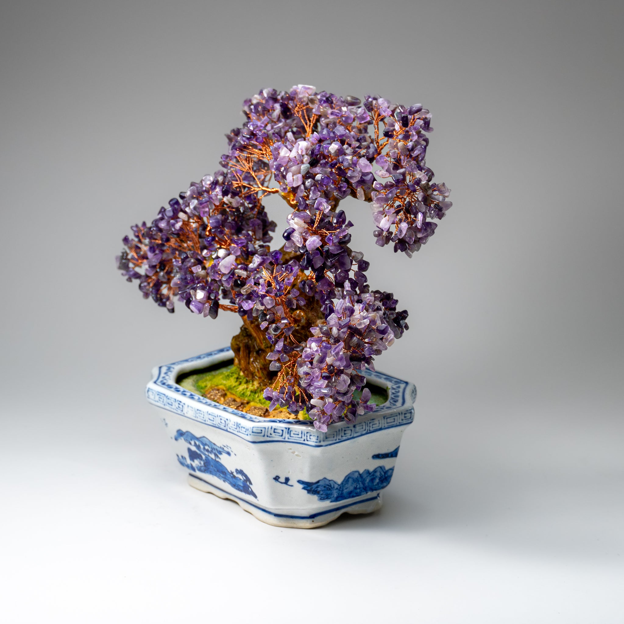 Genuine Amethyst Gemstone Bonsai Tree in Ceramic Pot (12” Tall)