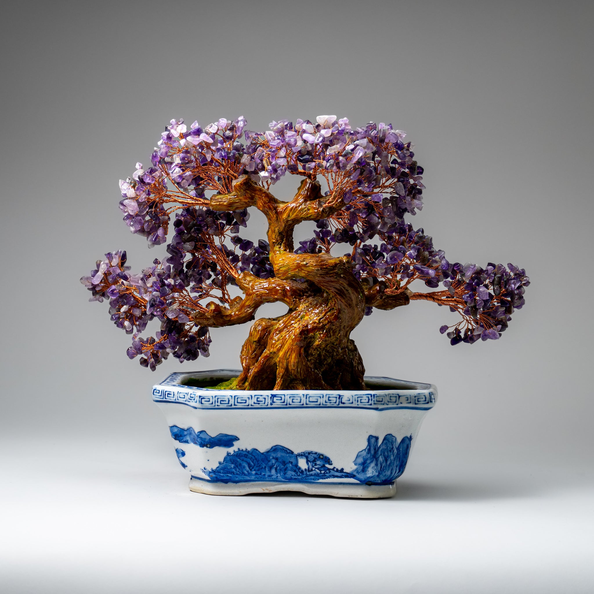 Genuine Amethyst Gemstone Bonsai Tree in Ceramic Pot (12” Tall)