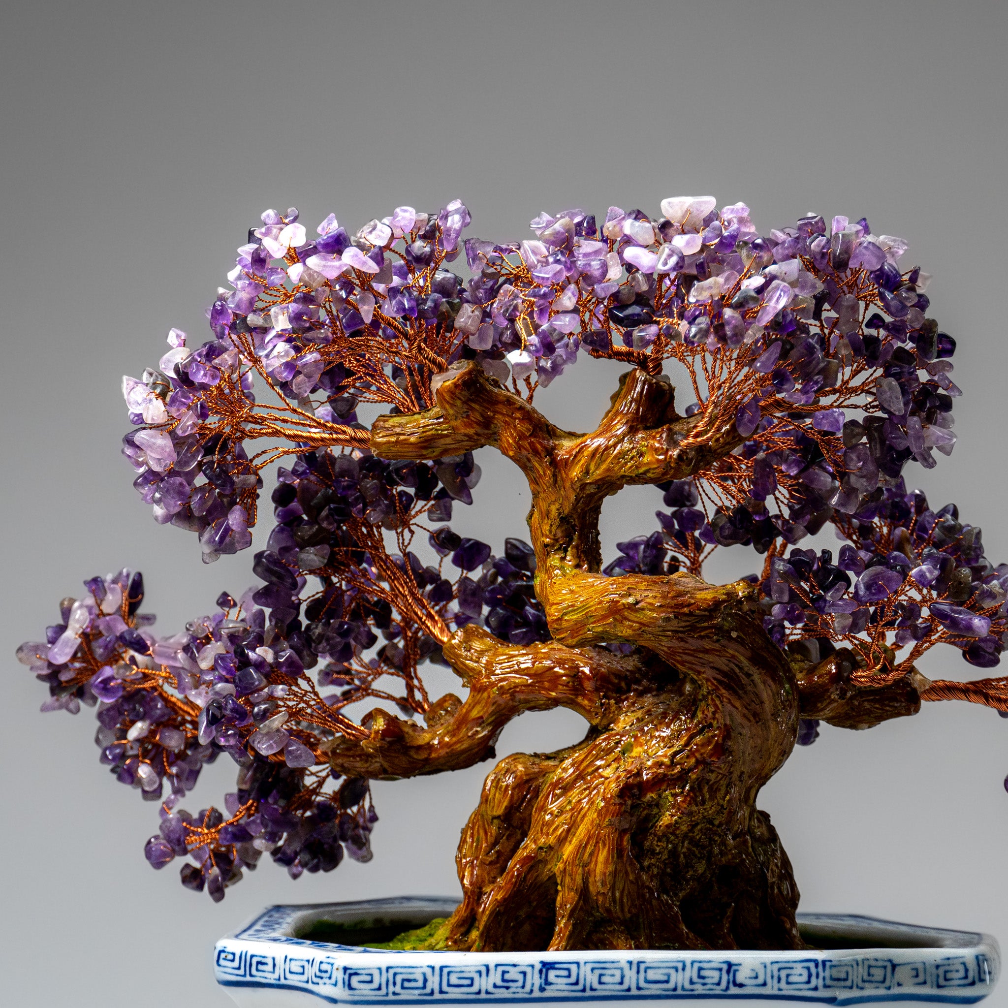 Genuine Amethyst Gemstone Bonsai Tree in Ceramic Pot (12” Tall)