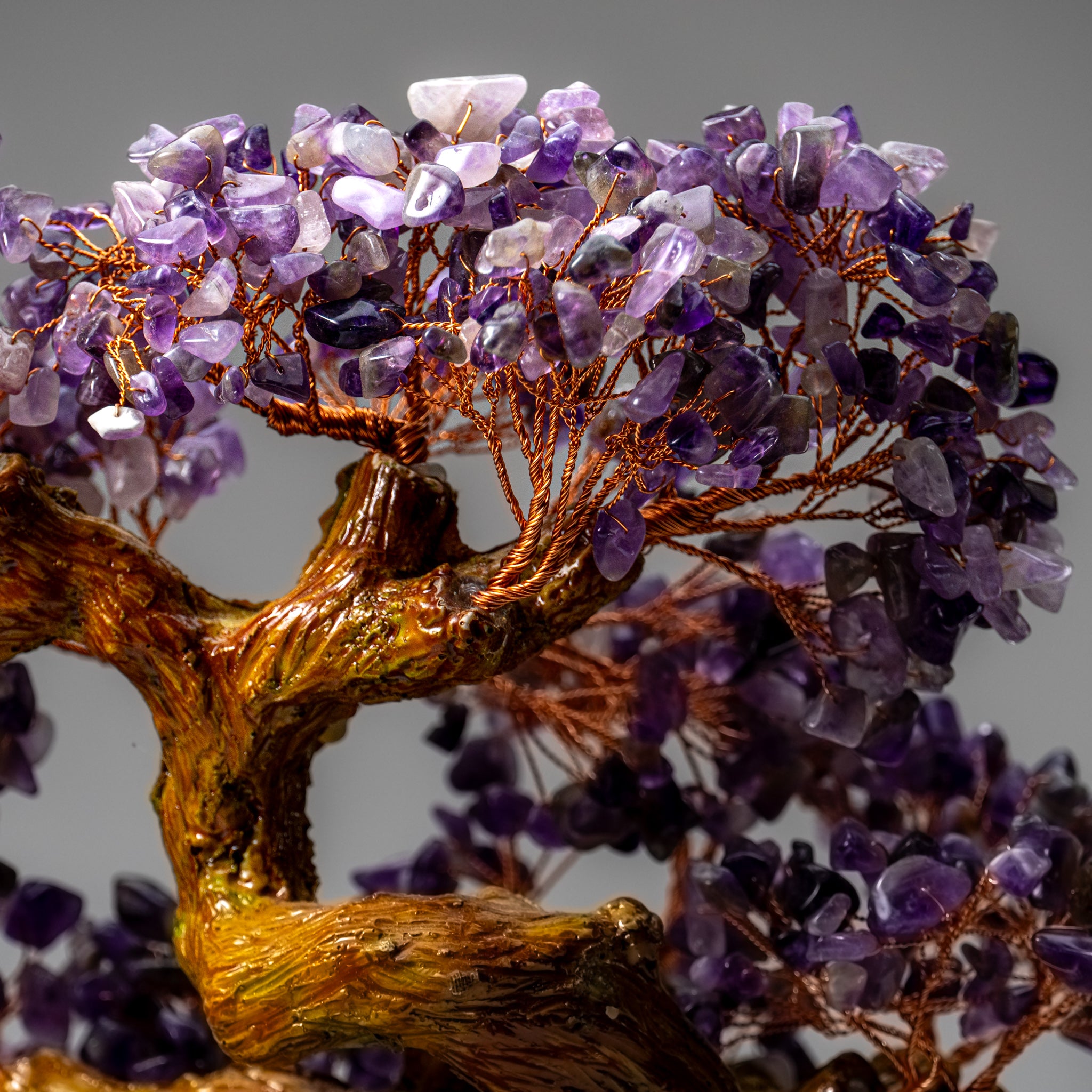 Genuine Amethyst Gemstone Bonsai Tree in Ceramic Pot (12” Tall)