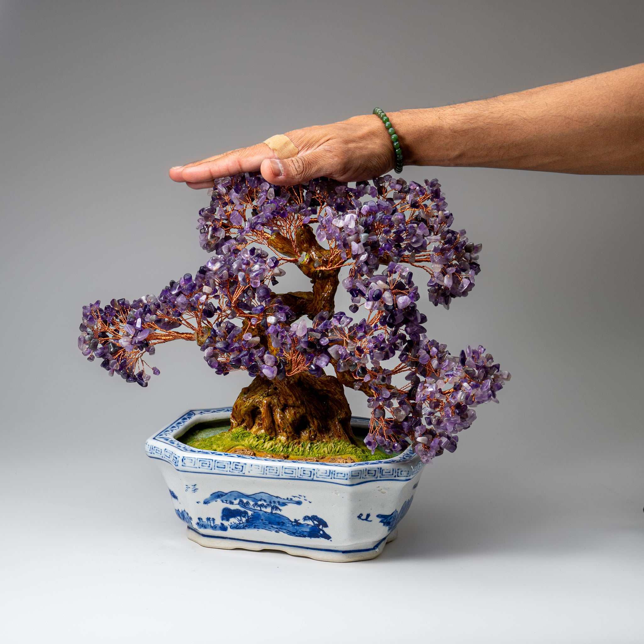 Genuine Amethyst Gemstone Bonsai Tree in Ceramic Pot (12” Tall)