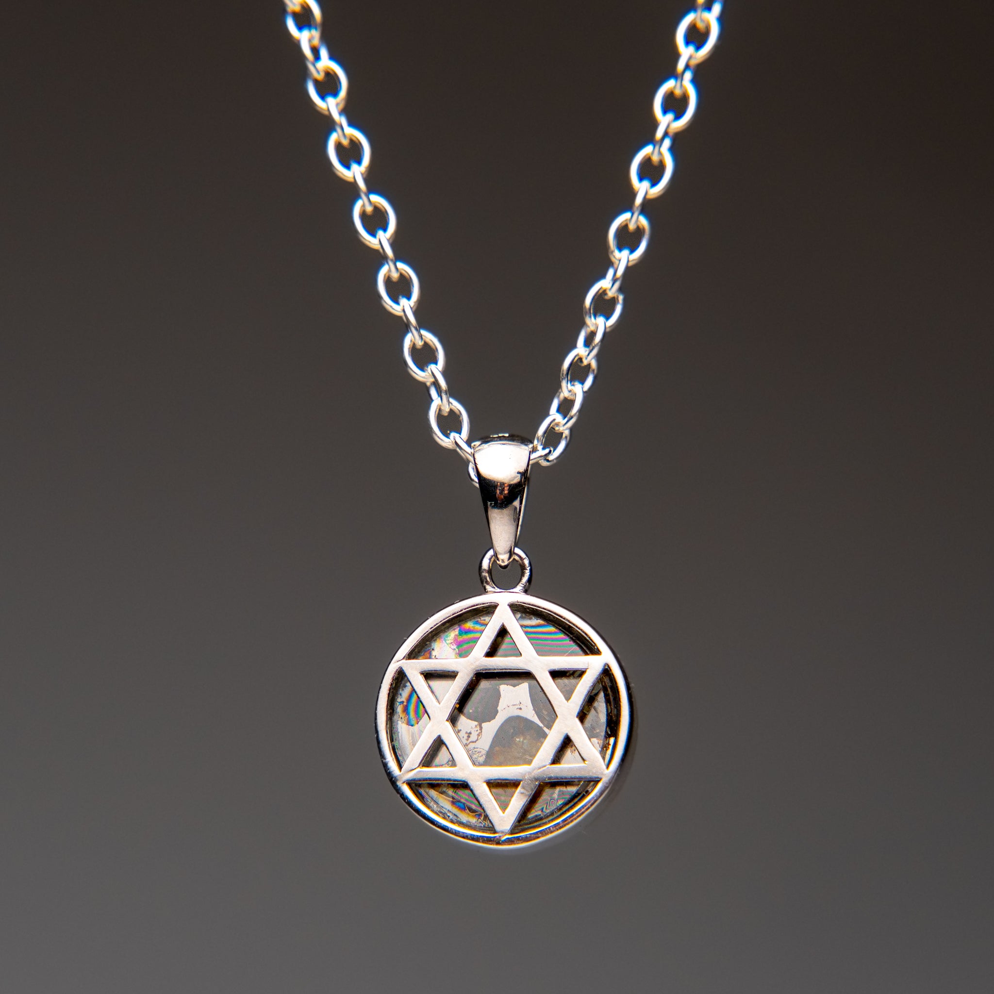 Sericho Pallasite Meteorite Star of David Pendant (2.2 grams) with 18" Sterling Silver Chain