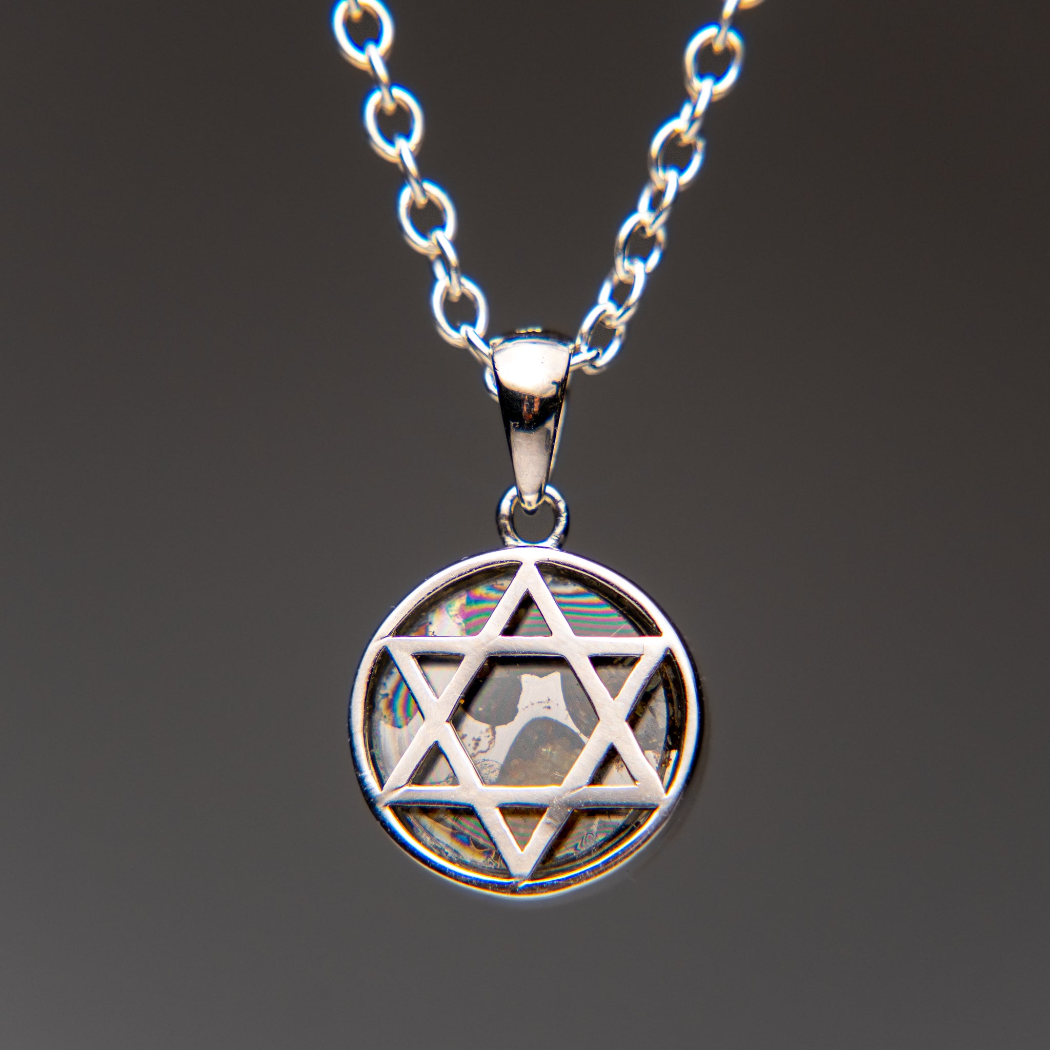 Sericho Pallasite Meteorite Star of David Pendant (2.2 grams) with 18" Sterling Silver Chain