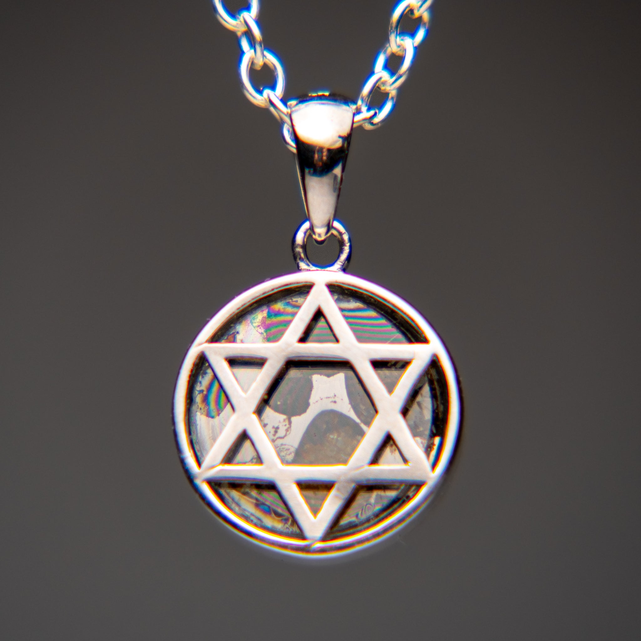 Sericho Pallasite Meteorite Star of David Pendant (2.2 grams) with 18" Sterling Silver Chain