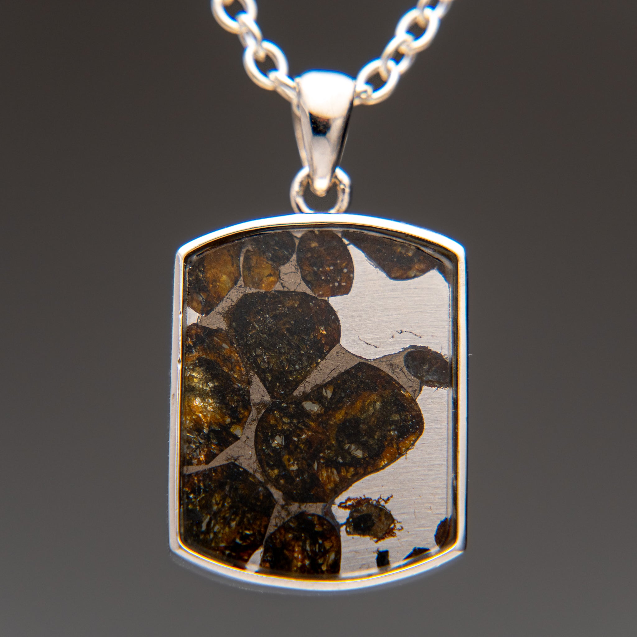 Sericho Pallasite Meteorite Square Pendant (4.4 grams) with 18" Sterling Silver Chain