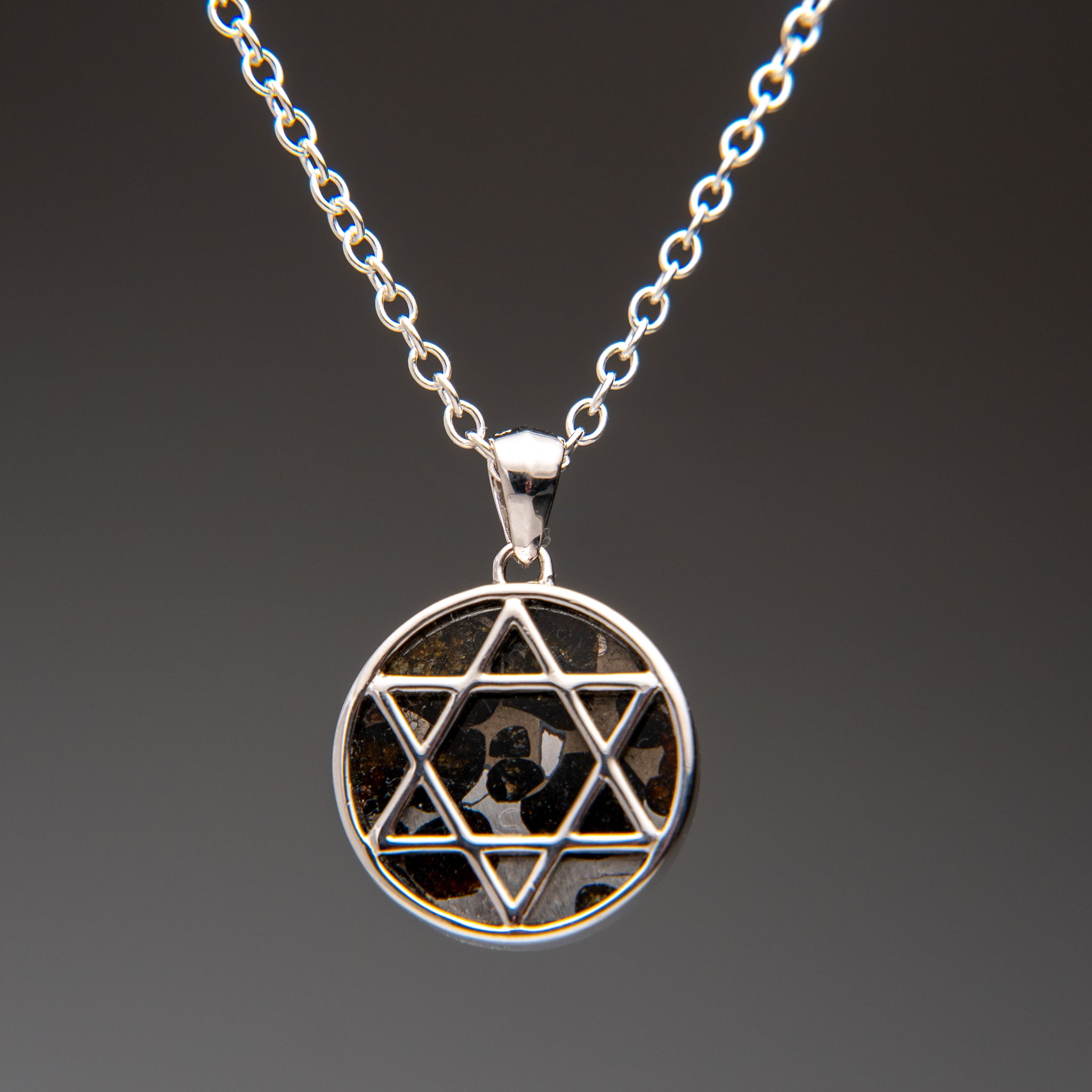 Sericho Pallasite Meteorite Star of David Pendant (5.4 grams) with 18" Sterling Silver Chain