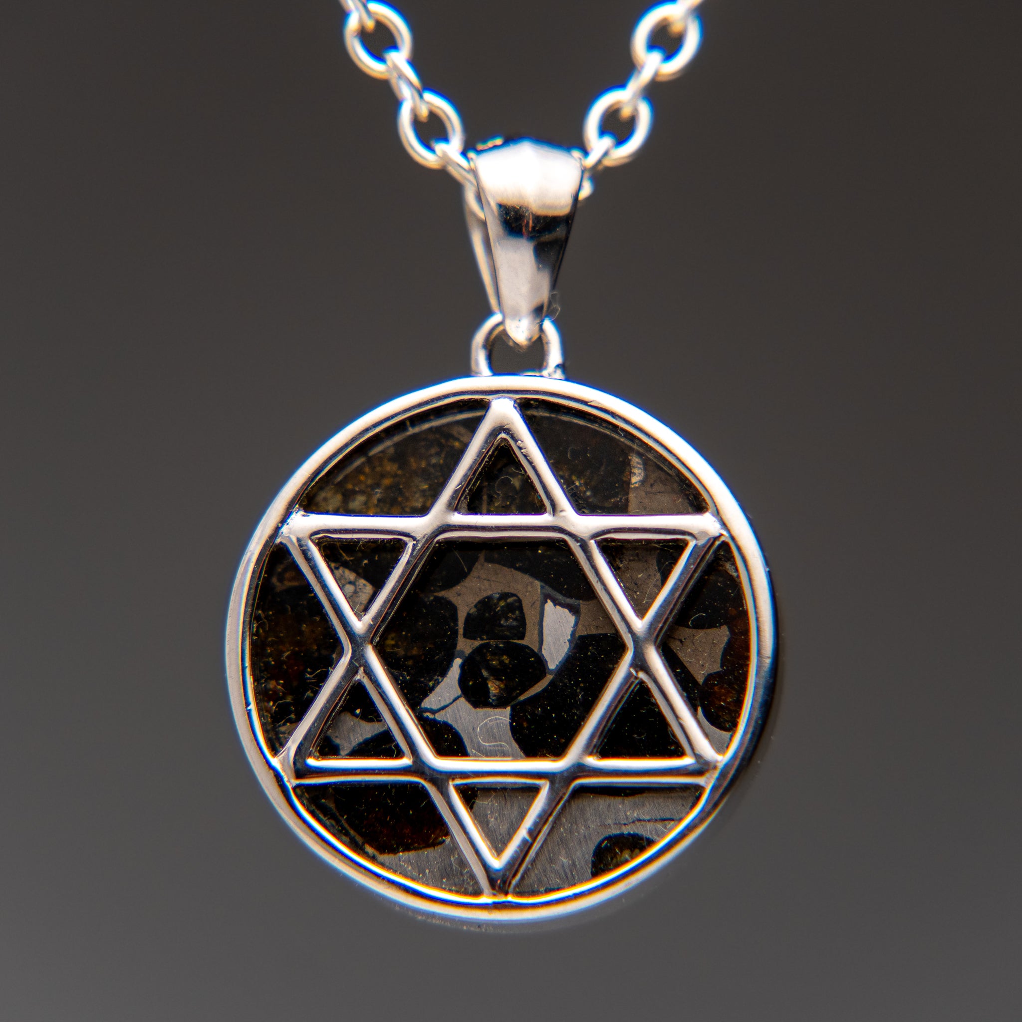 Sericho Pallasite Meteorite Star of David Pendant (5.4 grams) with 18" Sterling Silver Chain