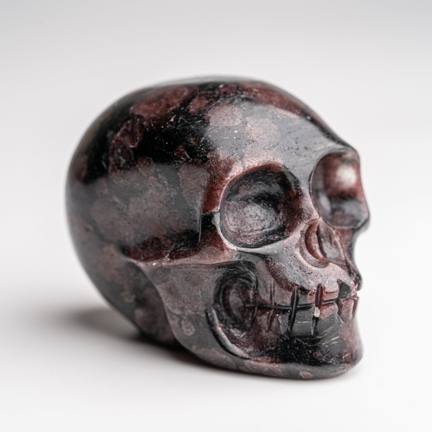 Polished Garnet in Biotite Skull Carving (141 grams)