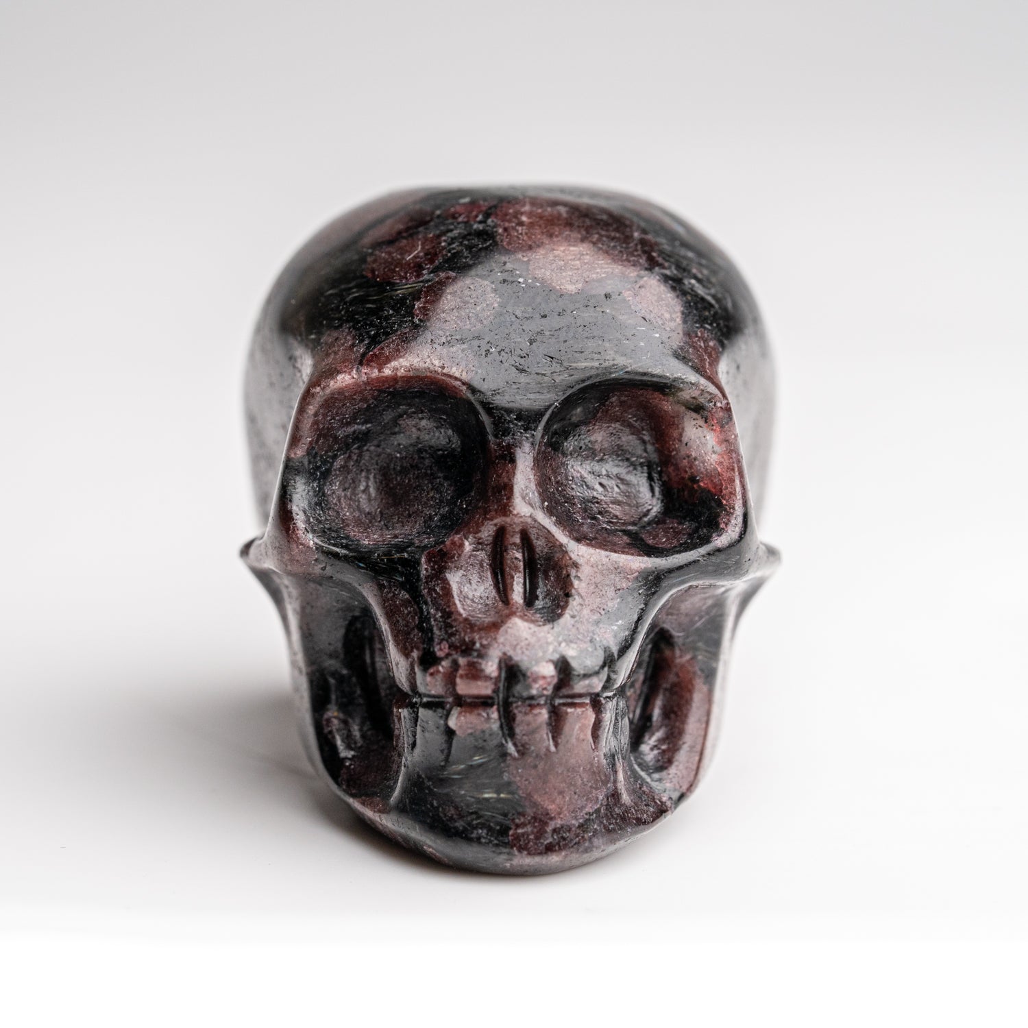 Polished Garnet in Biotite Skull Carving (141 grams)