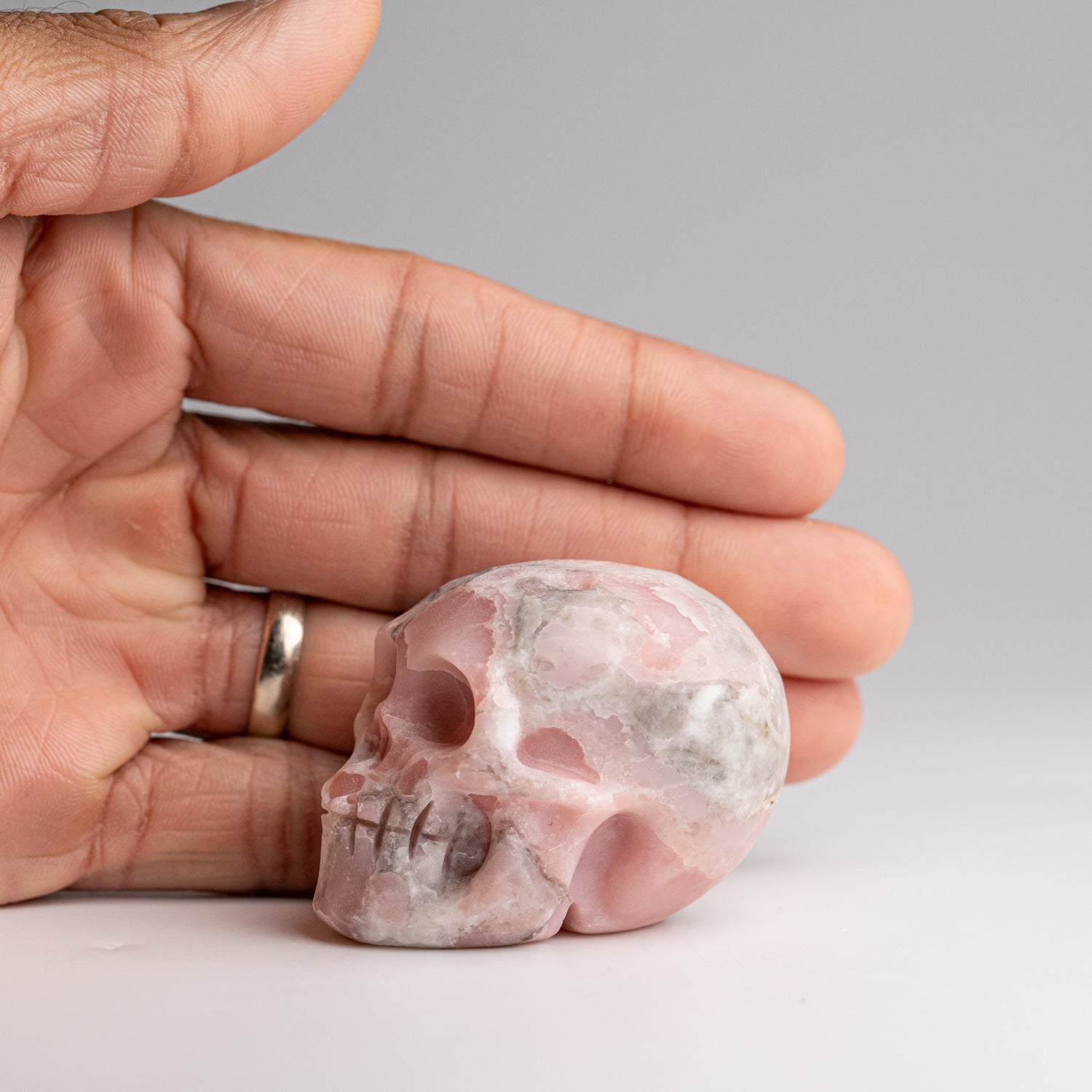 Polished Pink Opal Skull Carving (121.9 grams)