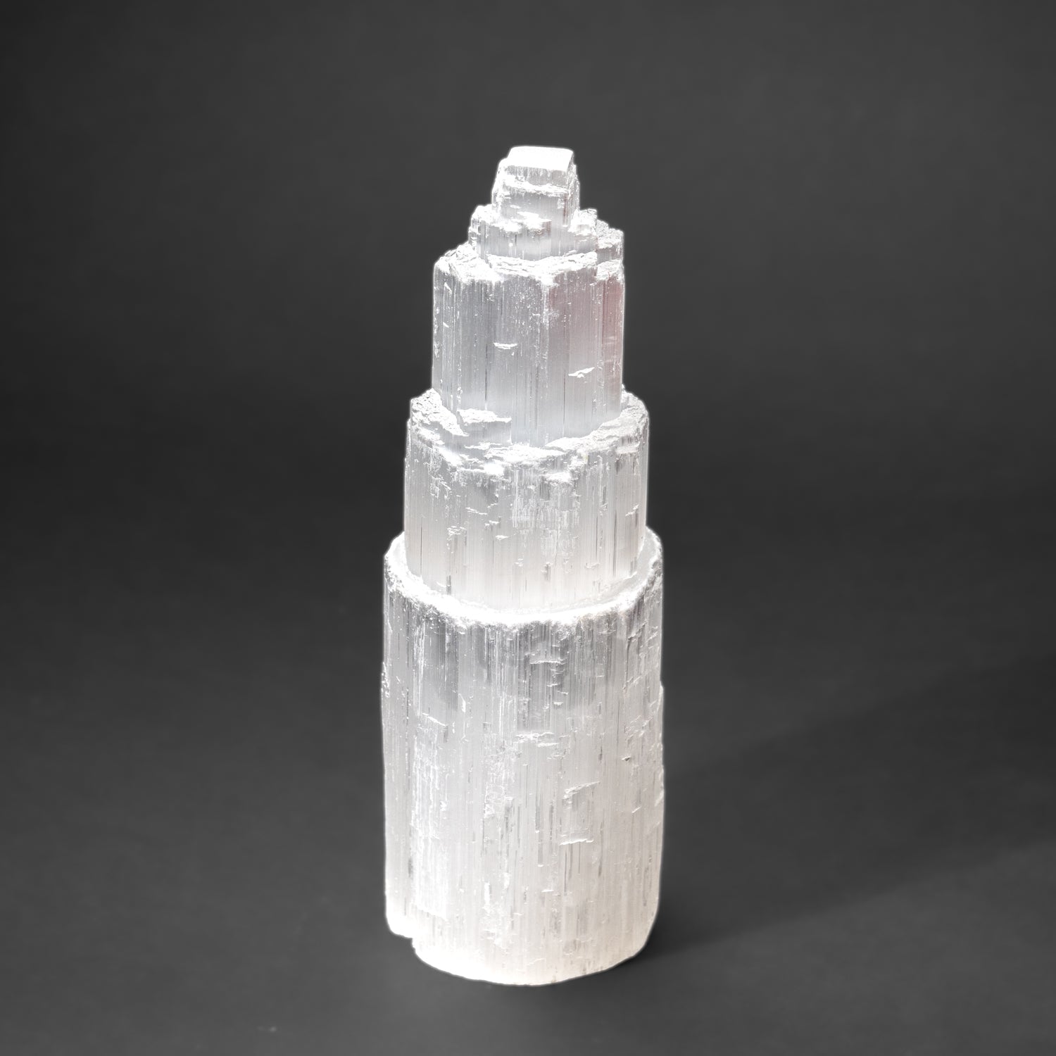 Large Cats-Eye Selenite (10") Castle Tower from Morocco