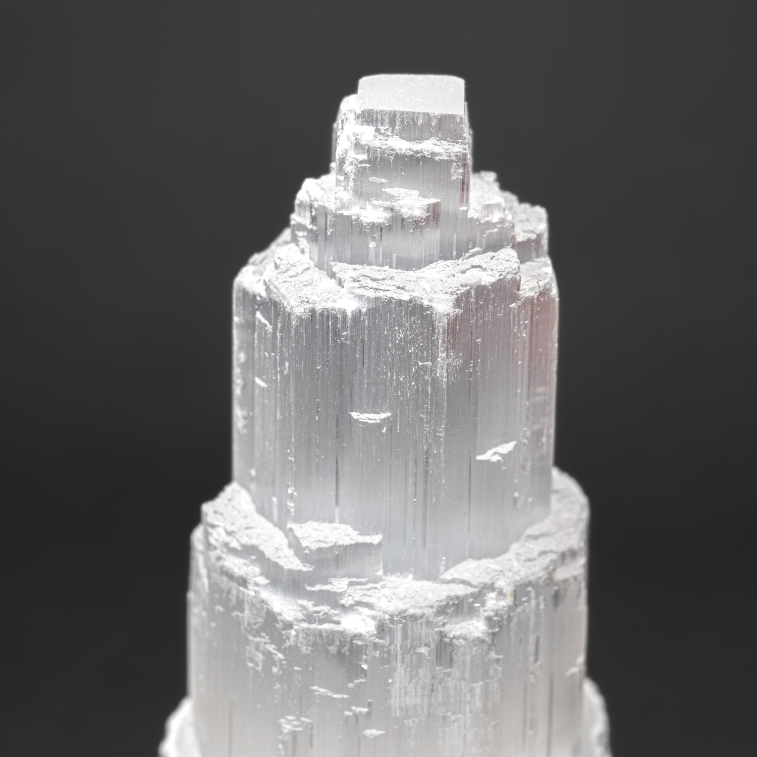 Large Cats-Eye Selenite (10") Castle Tower from Morocco