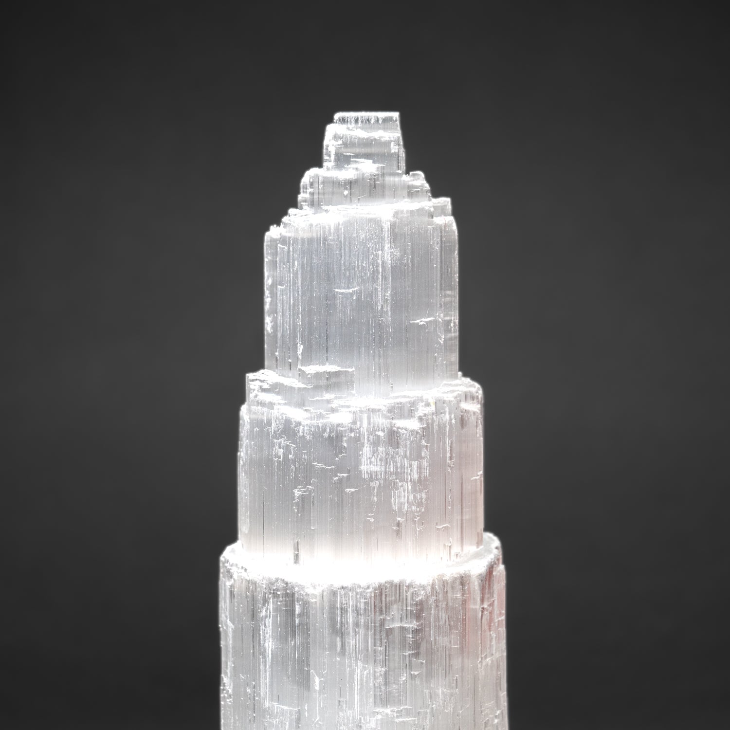 Large Cats-Eye Selenite (10") Castle Tower from Morocco