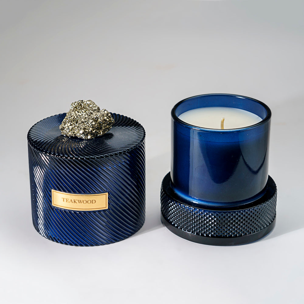Teakwood Scented Single Wick Pyrite Candle