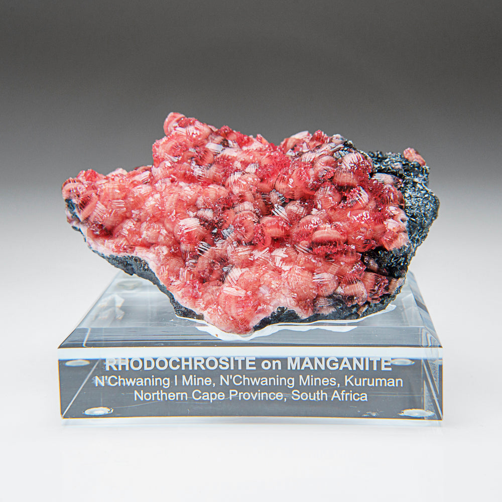 Rhodochrosite on Manganite from N'Chwaning II Mine, South Africa