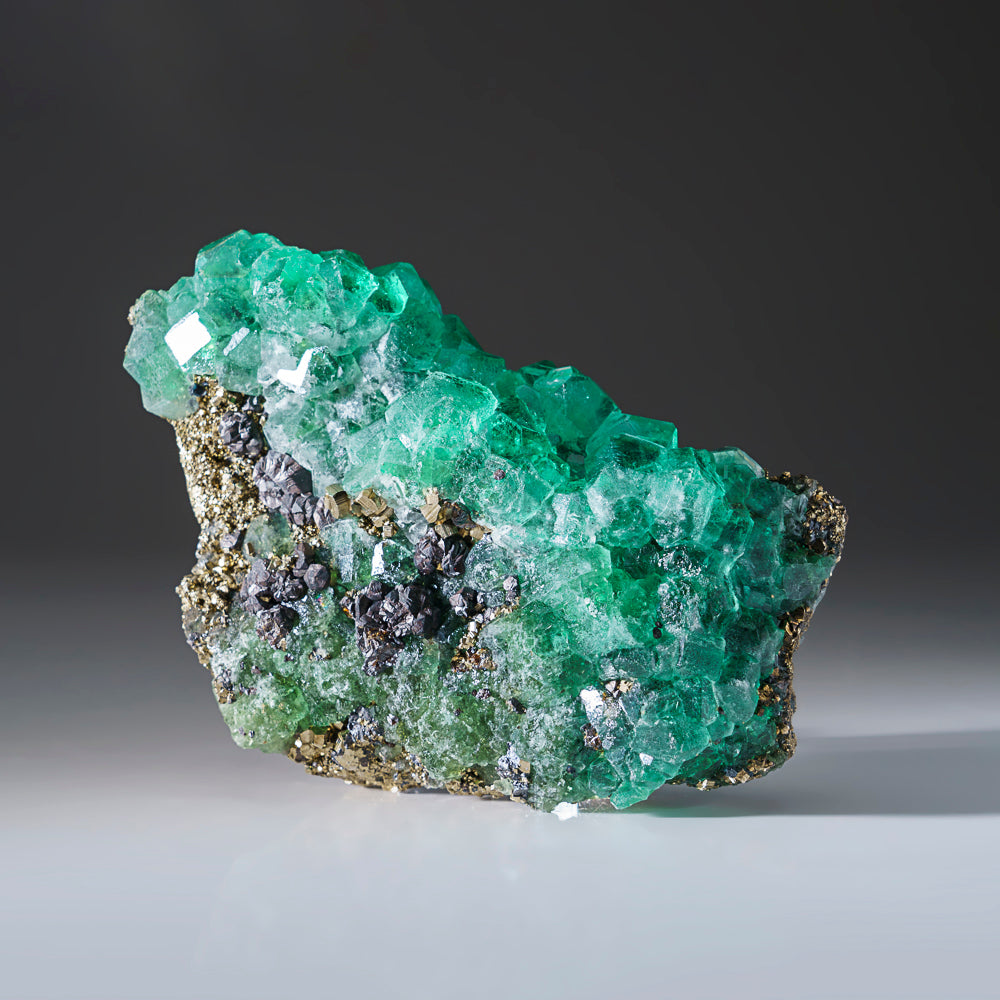 Green Fluorite with Pyrite from Huallapon Mine, Pasto Bueno, Ancash, Peru