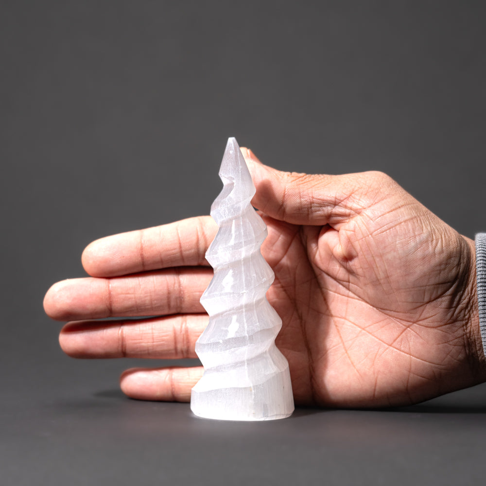 White Cat's Eye Selenite Spiral Tower from Morocco