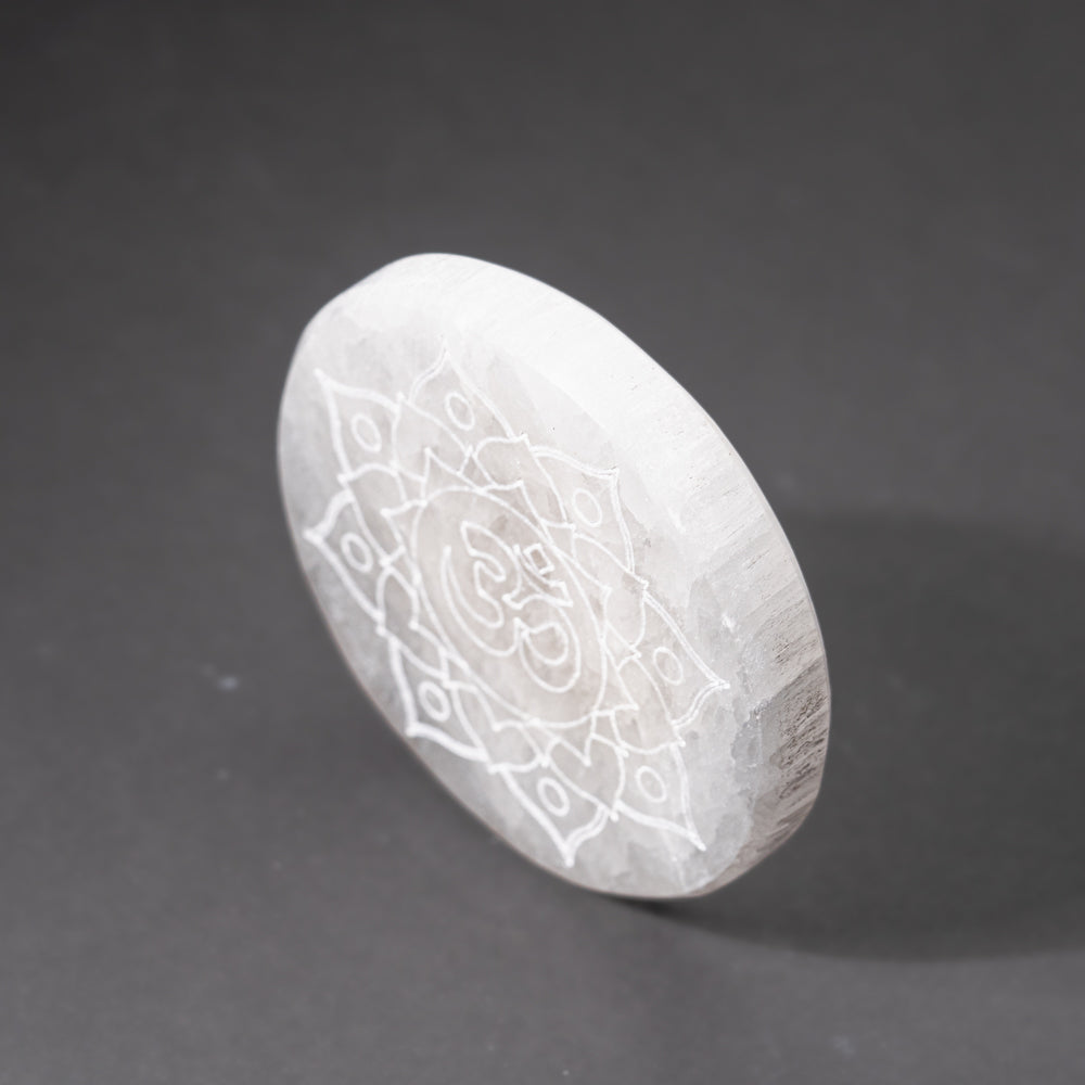 Genuine Mandala Engraved Selenite Plate