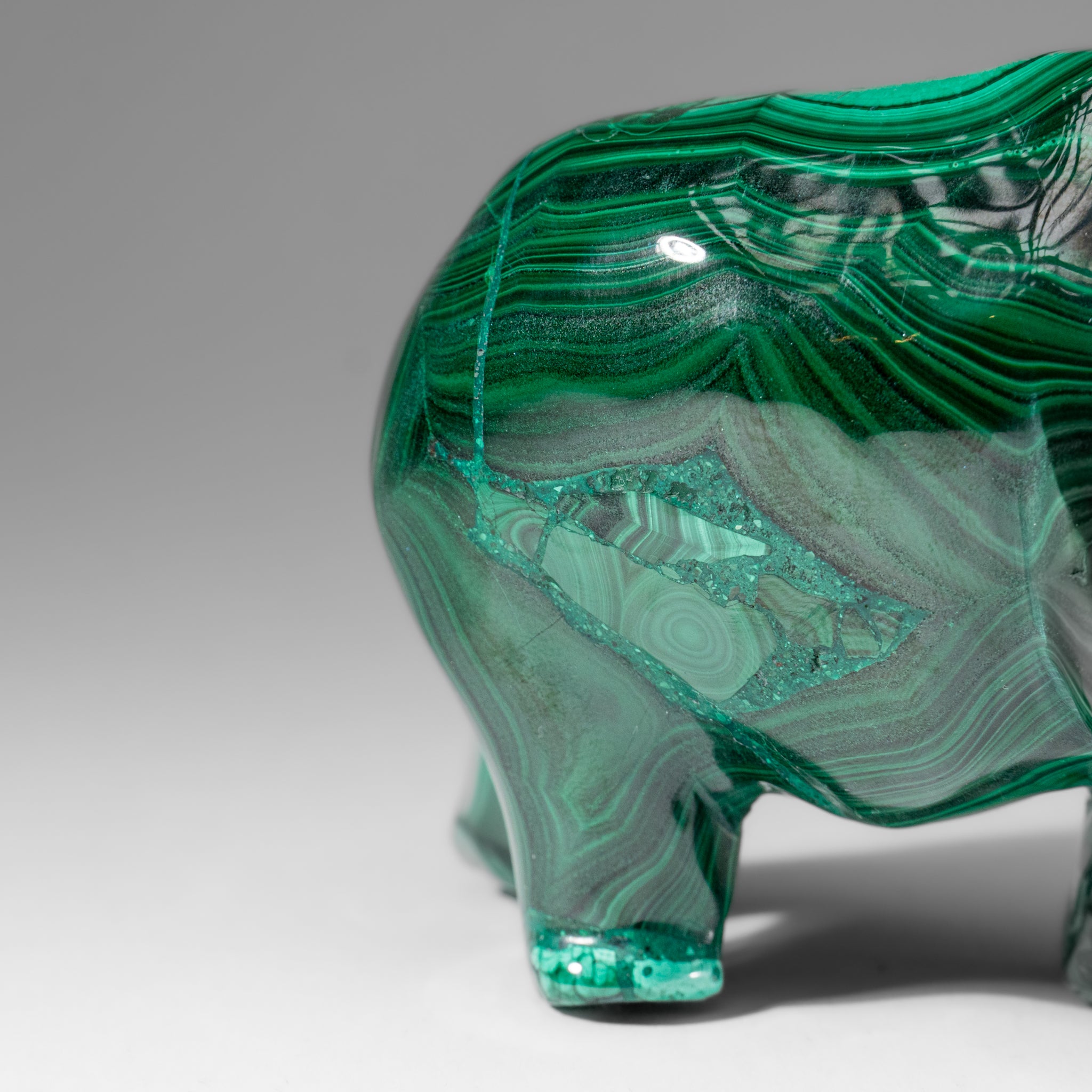 Genuine Polished Malachite Elephant Carving (1.9 lbs)