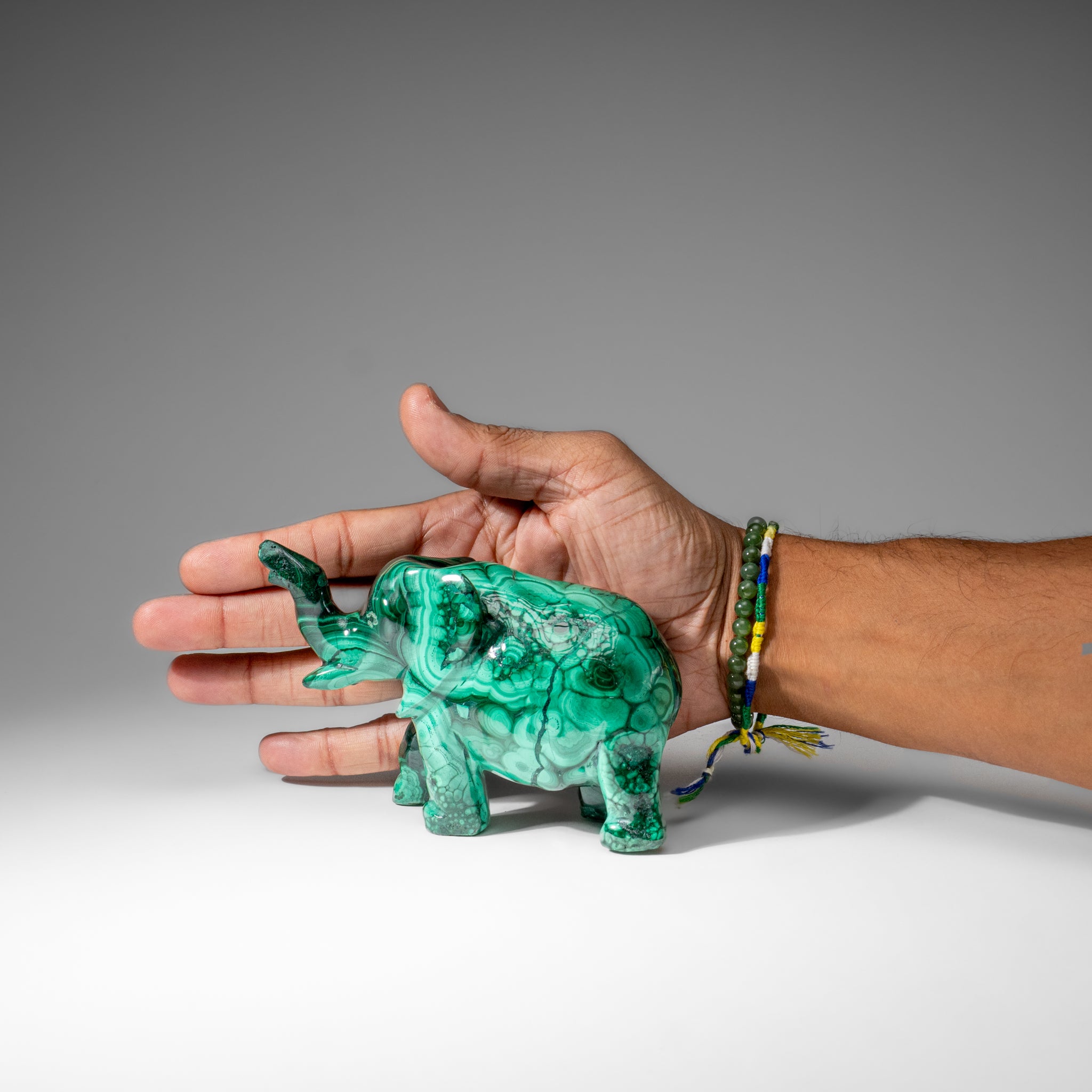 Genuine Polished Malachite Elephant Carving (1.9 lbs)