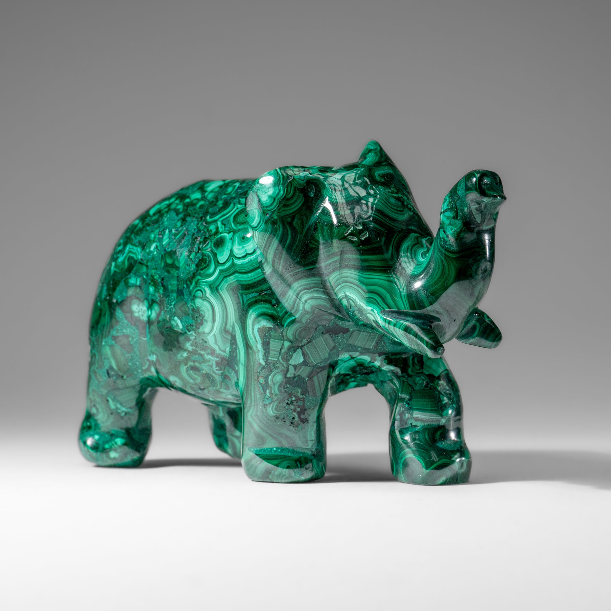 Genuine Polished Malachite Elephant Carving (1.9 lbs)