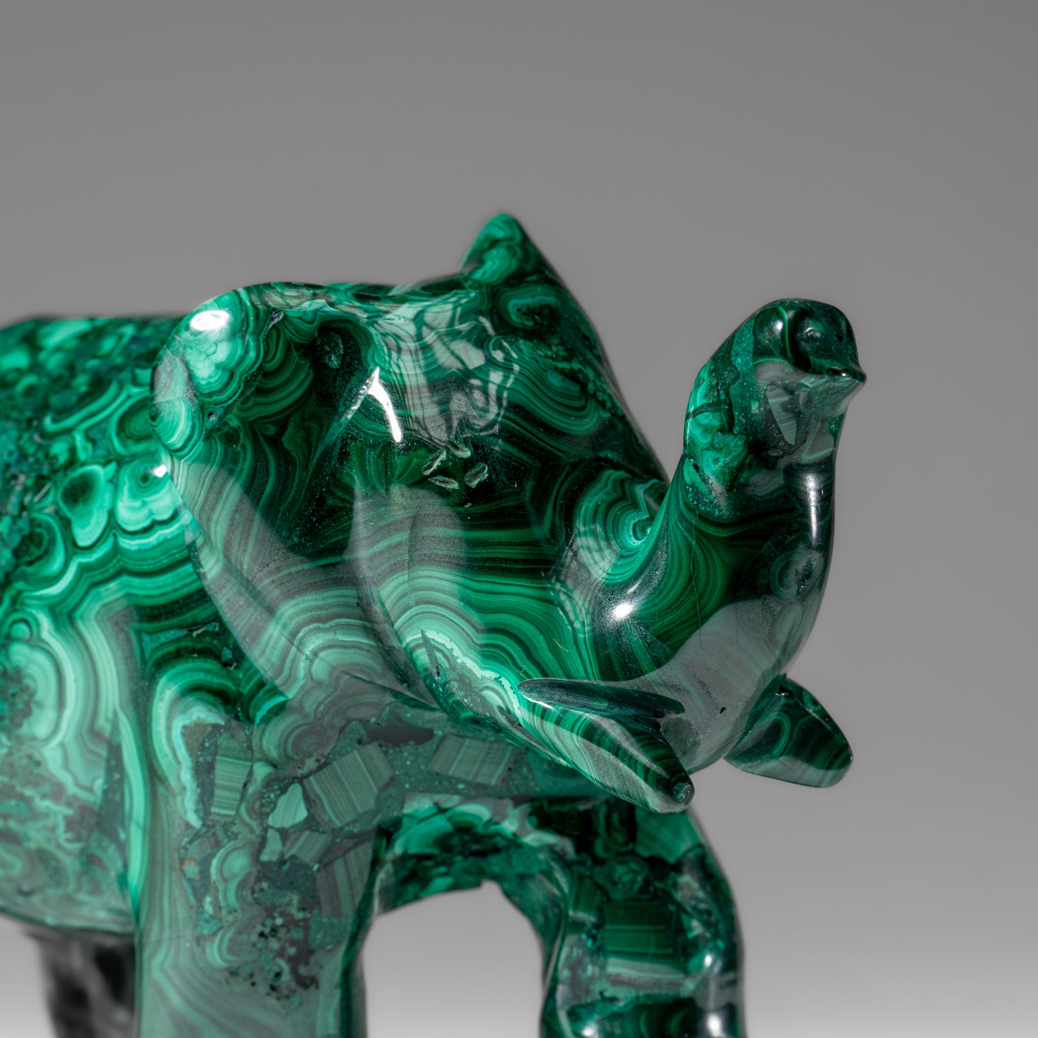 Genuine Polished Malachite Elephant Carving (1.9 lbs)