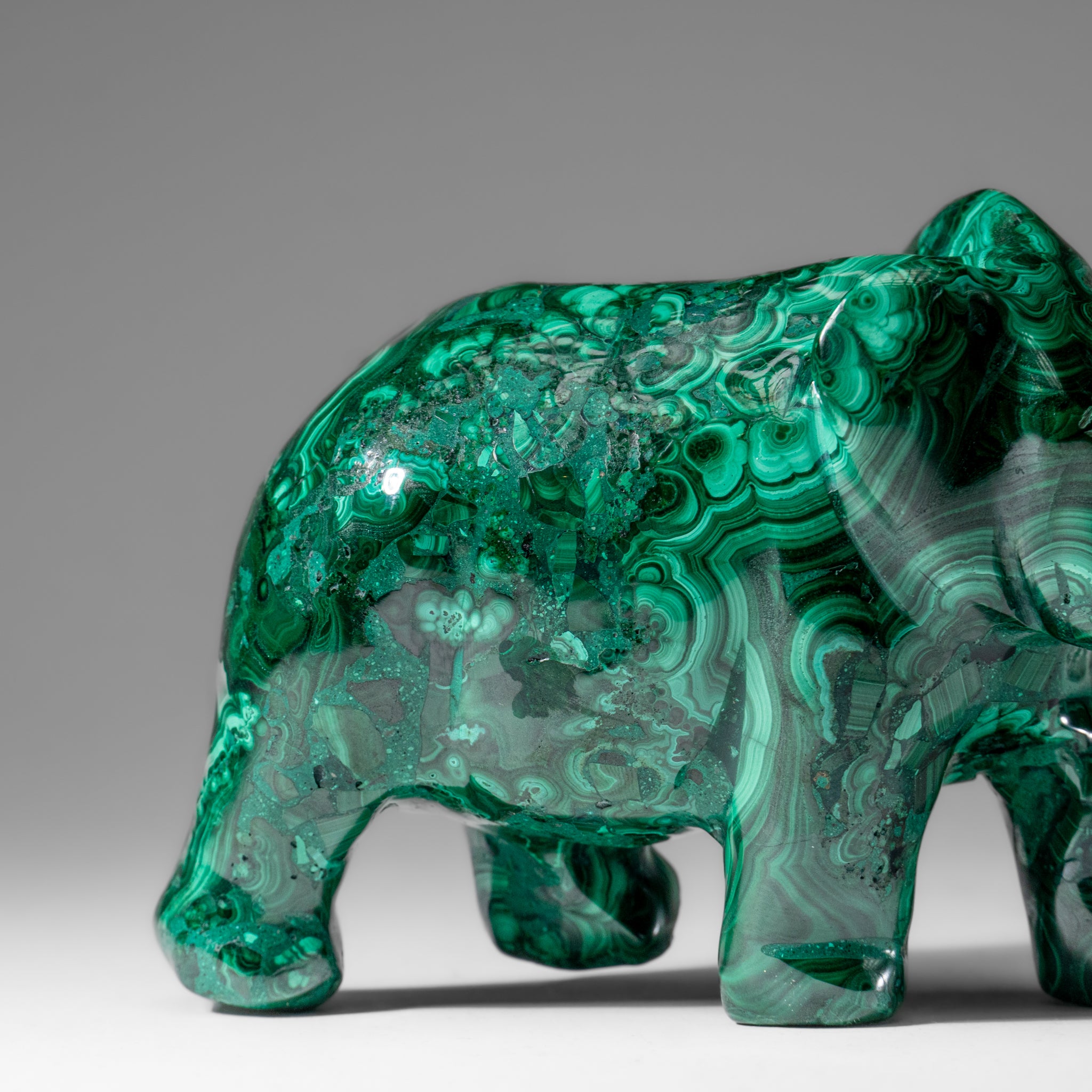 Genuine Polished Malachite Elephant Carving (1.9 lbs)