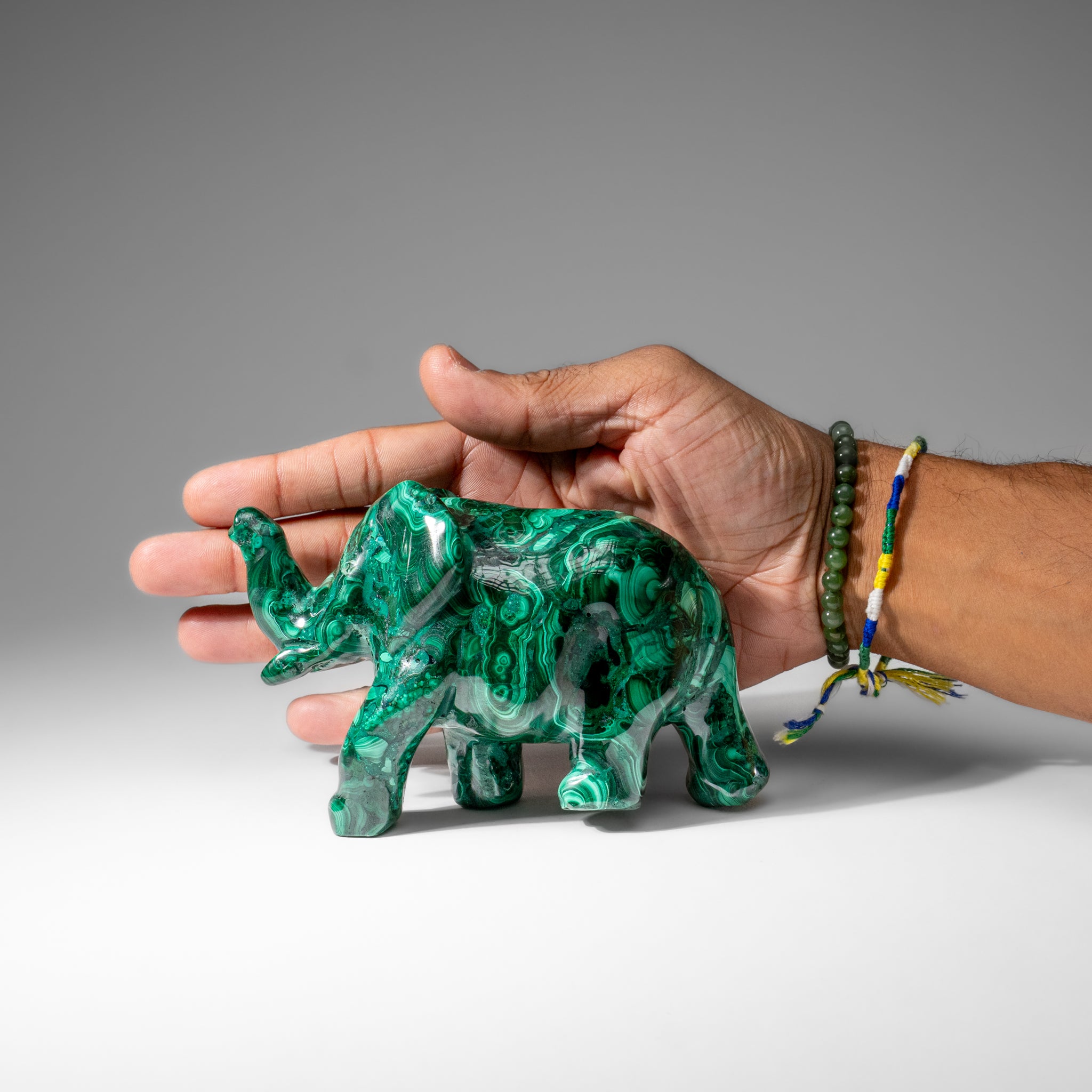 Genuine Polished Malachite Elephant Carving (1.9 lbs)