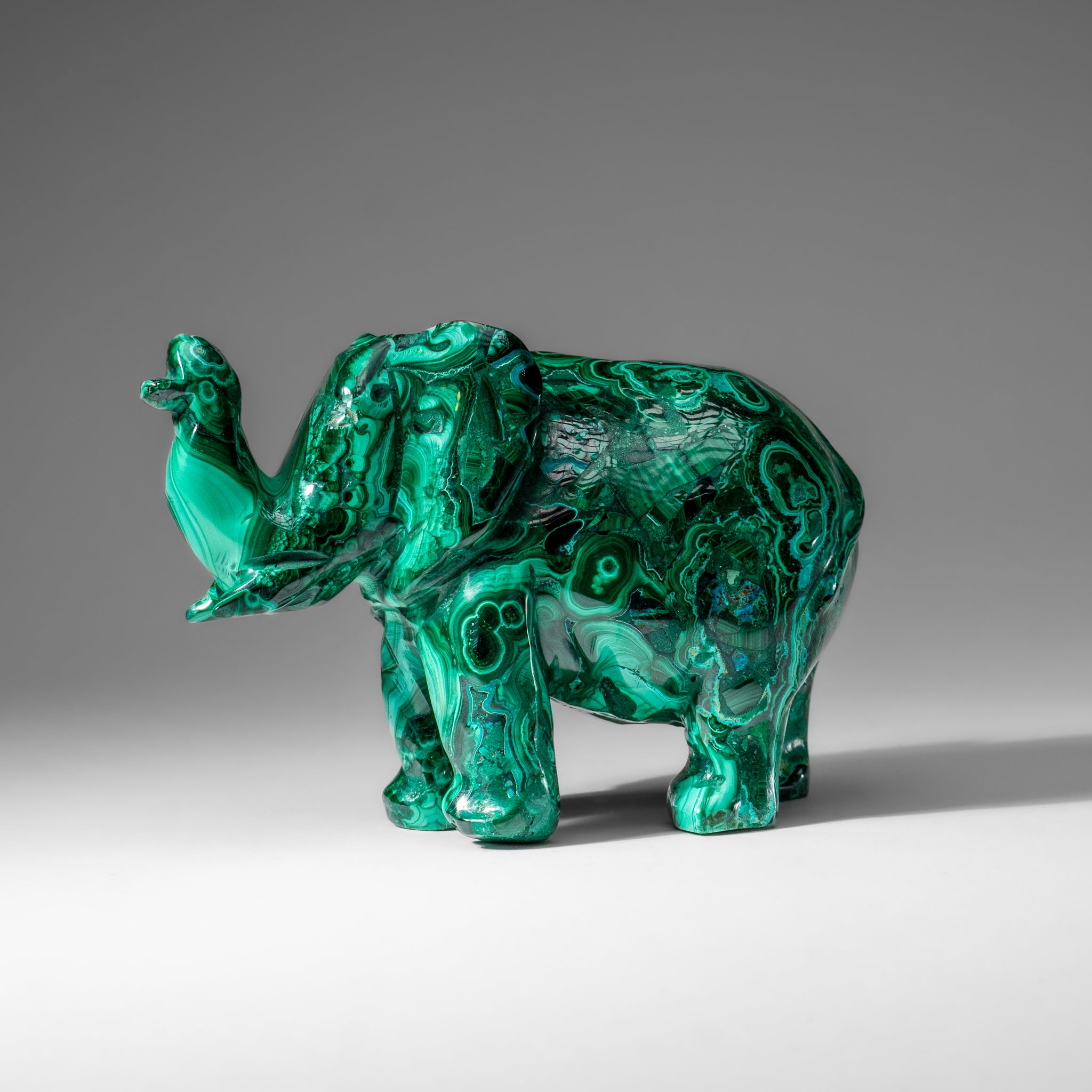 Genuine Polished Malachite Elephant Carving (2.4 lbs)