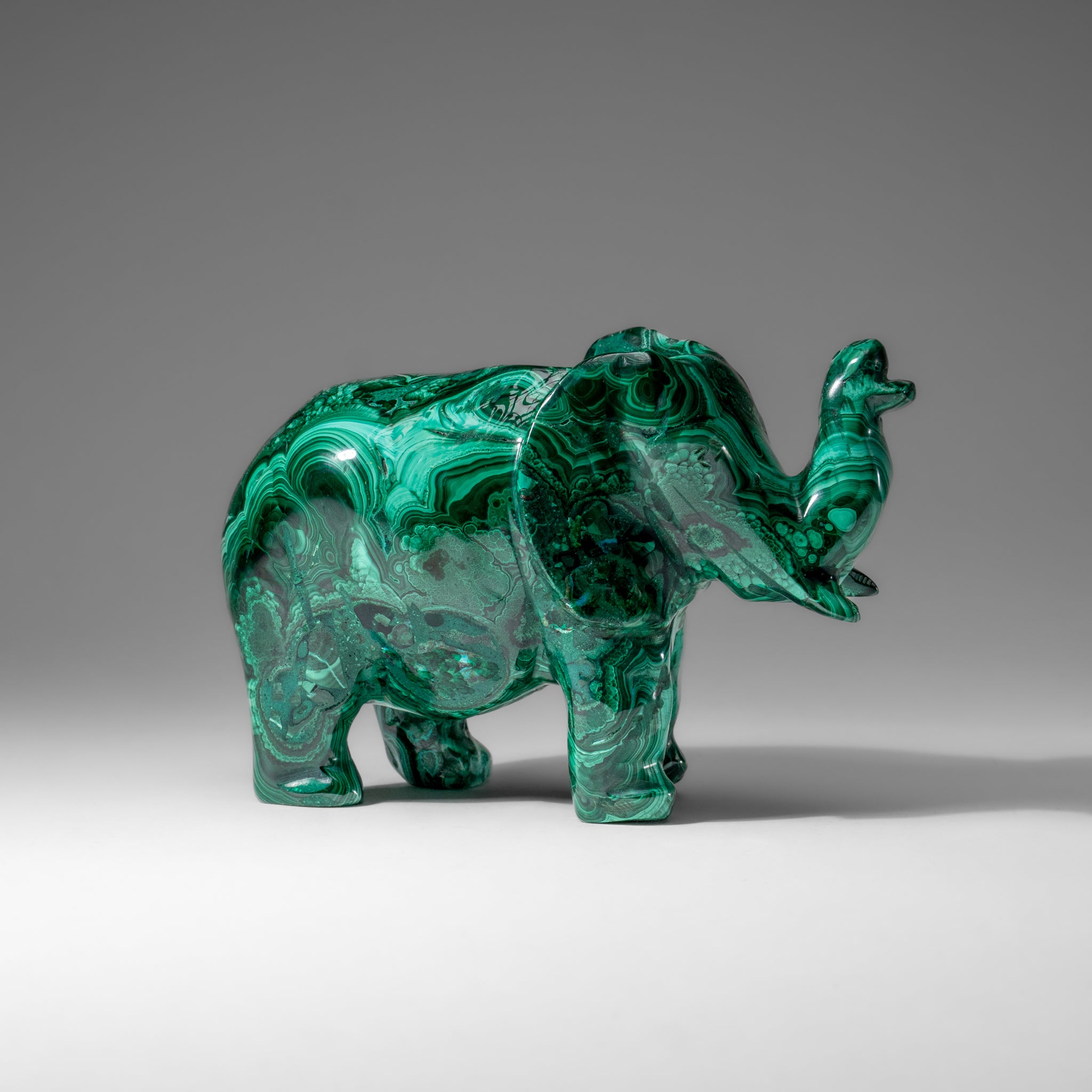 Genuine Polished Malachite Elephant Carving (2.4 lbs)