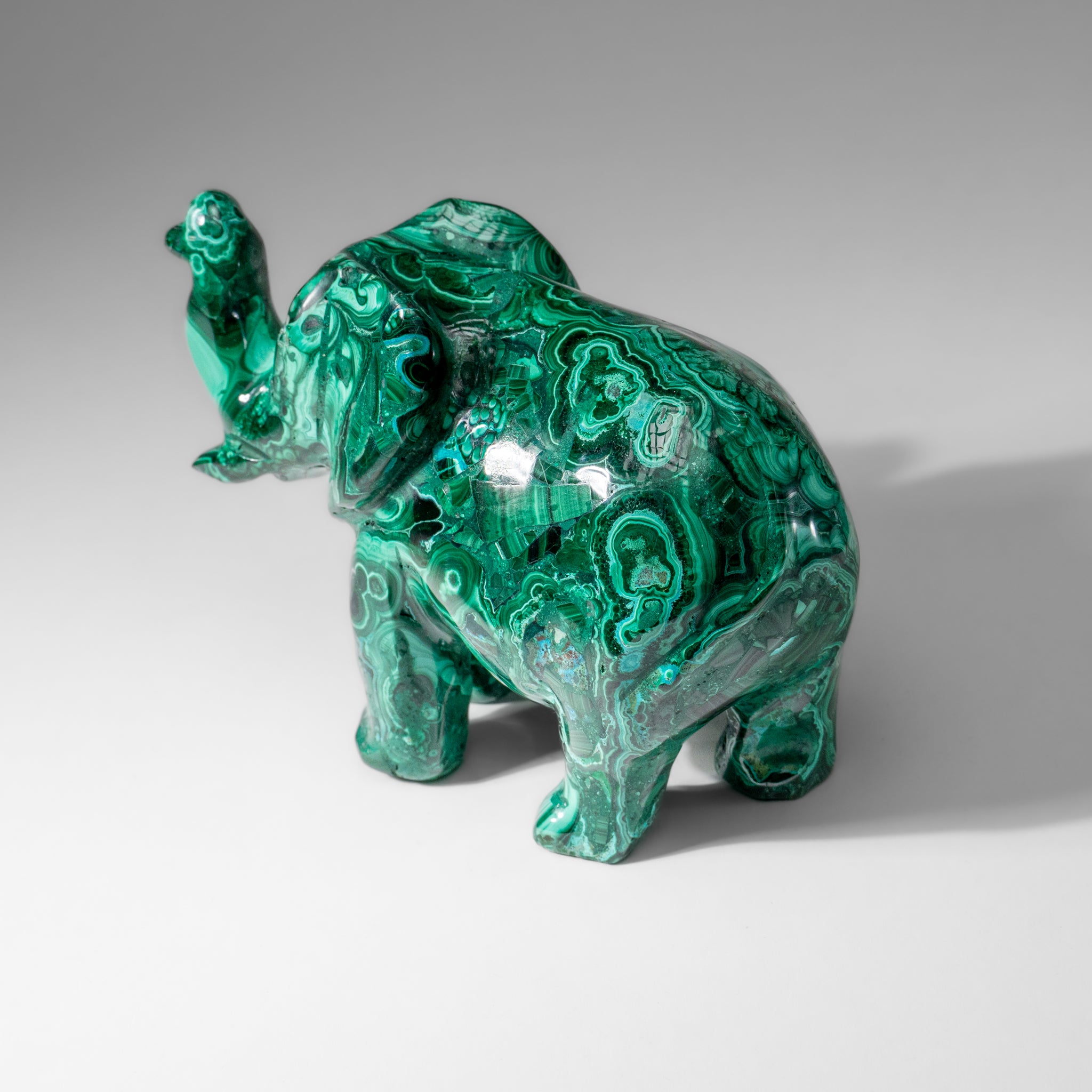 Genuine Polished Malachite Elephant Carving (2.4 lbs)
