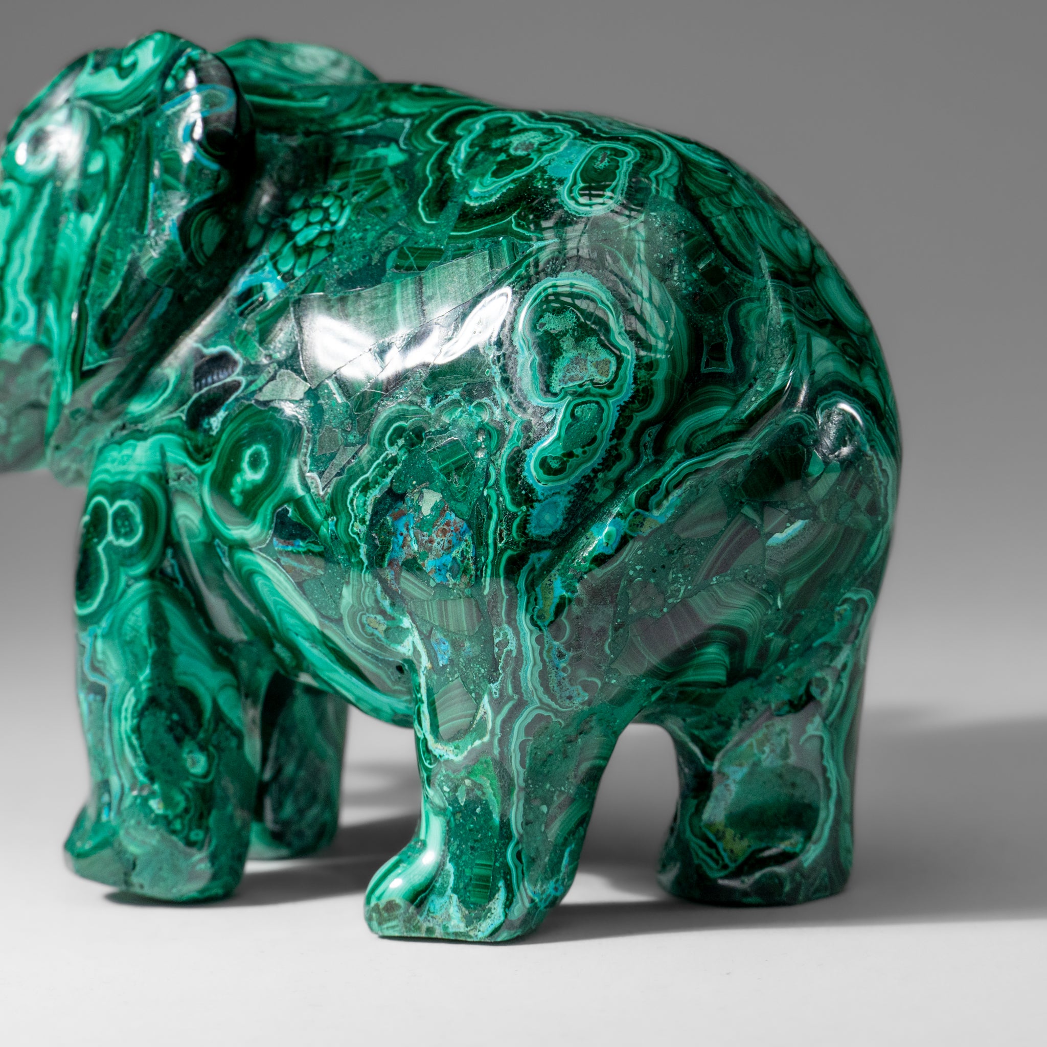 Genuine Polished Malachite Elephant Carving (2.4 lbs)