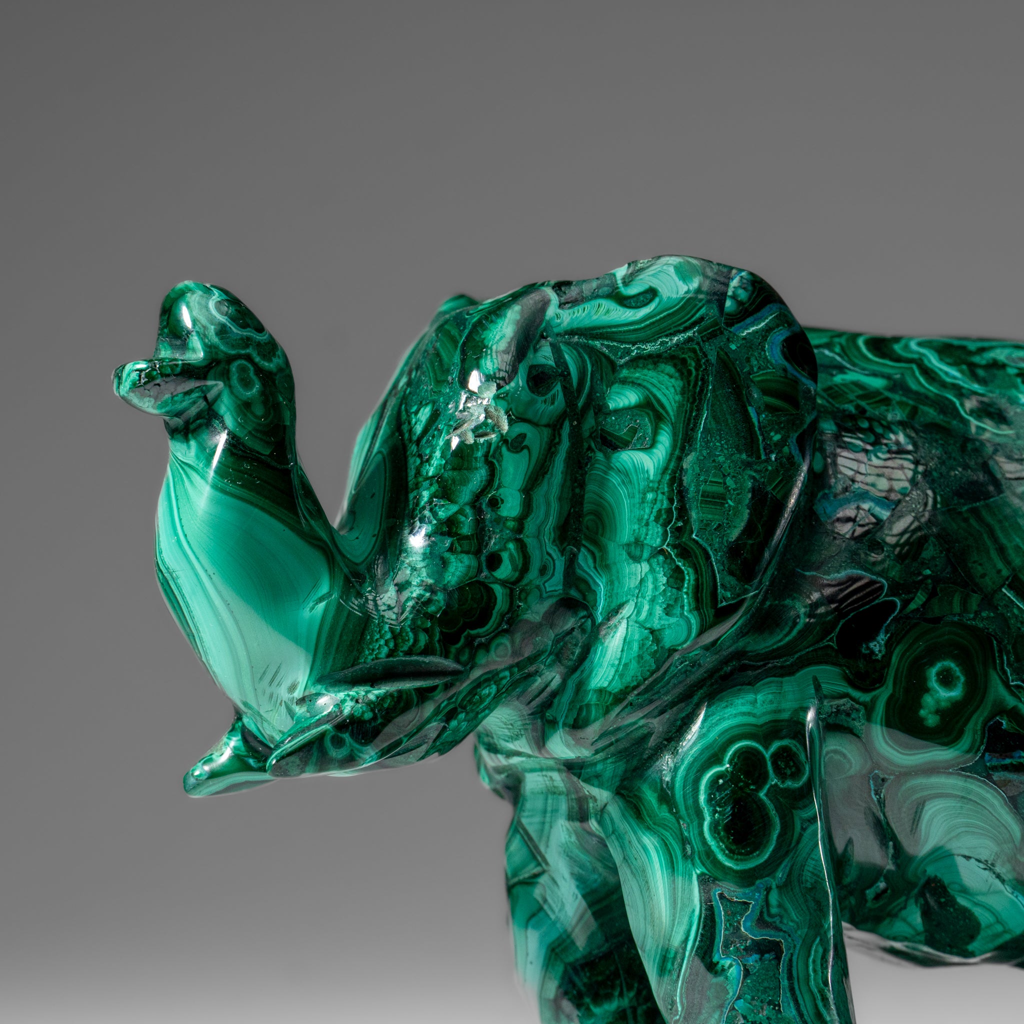 Genuine Polished Malachite Elephant Carving (2.4 lbs)